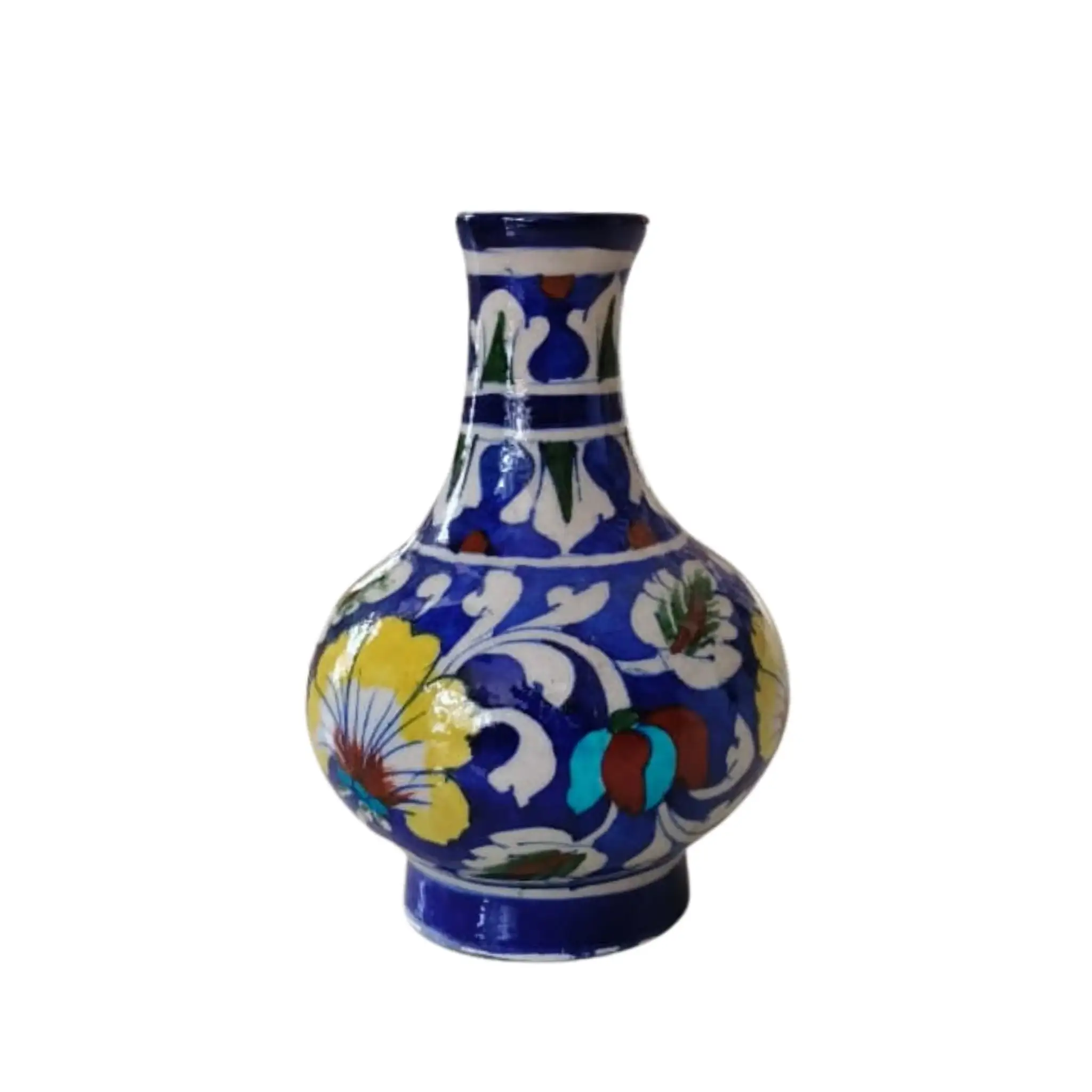 Vibrant Blue Pottery Floral Vase | Multi-Color Hand-Painted Decor - Image 3