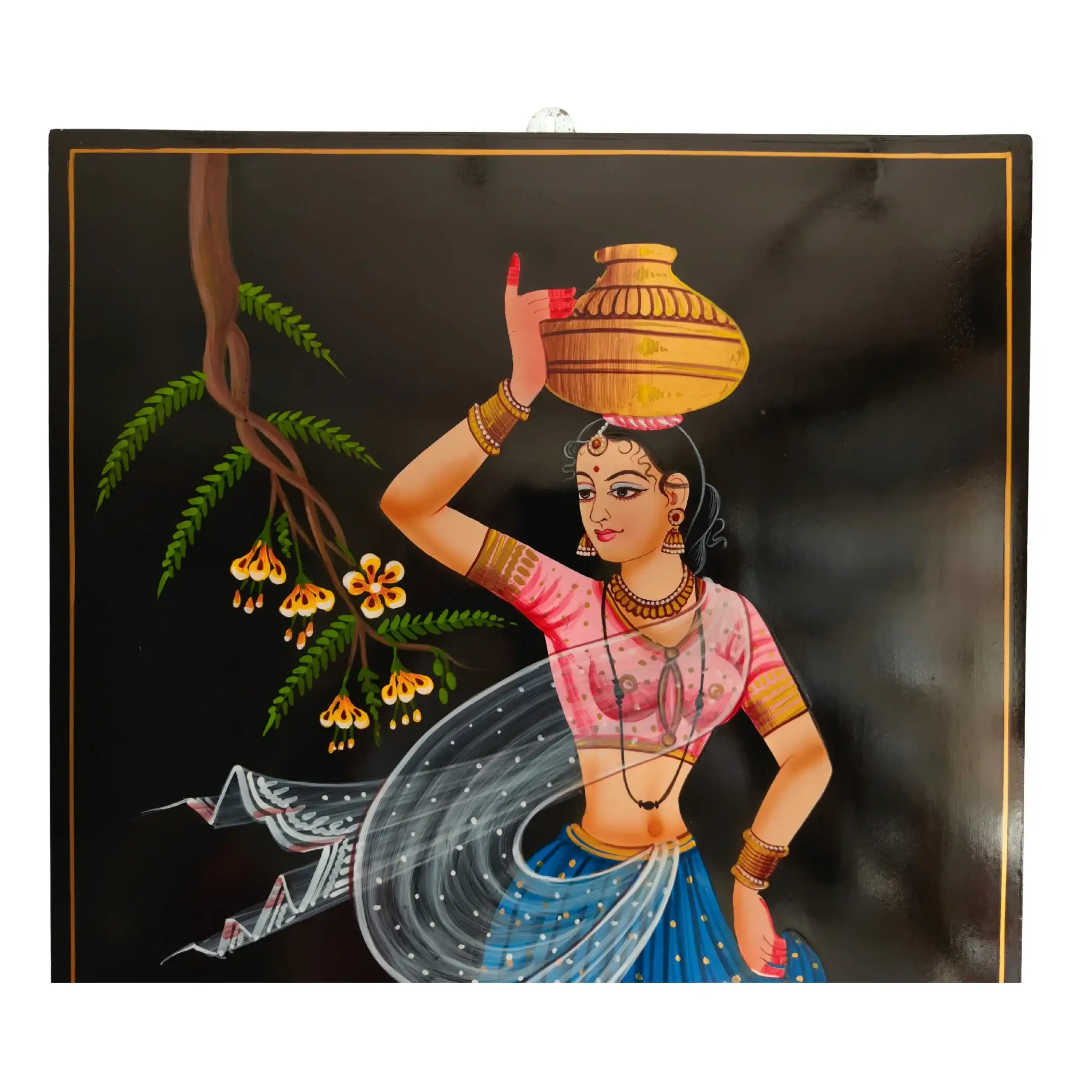 Village Belle with Water Pot - Nirmal Painting - Image 3