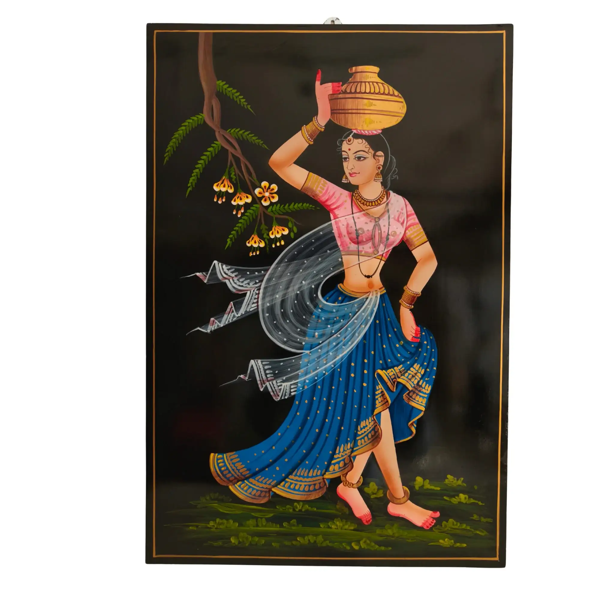 Village Belle with Water Pot - Nirmal Painting - Image 5