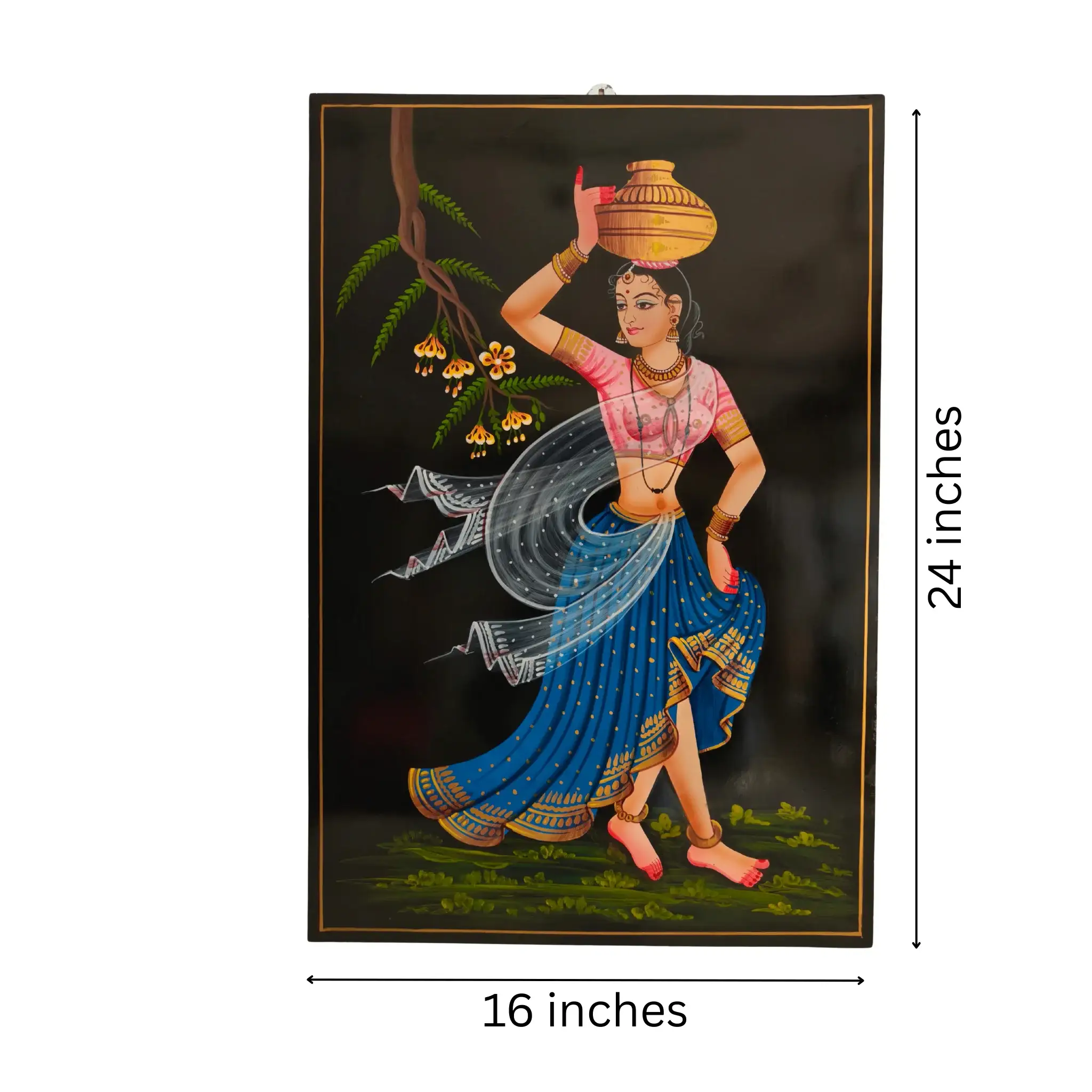 Village Belle with Water Pot - Nirmal Painting - Image 6