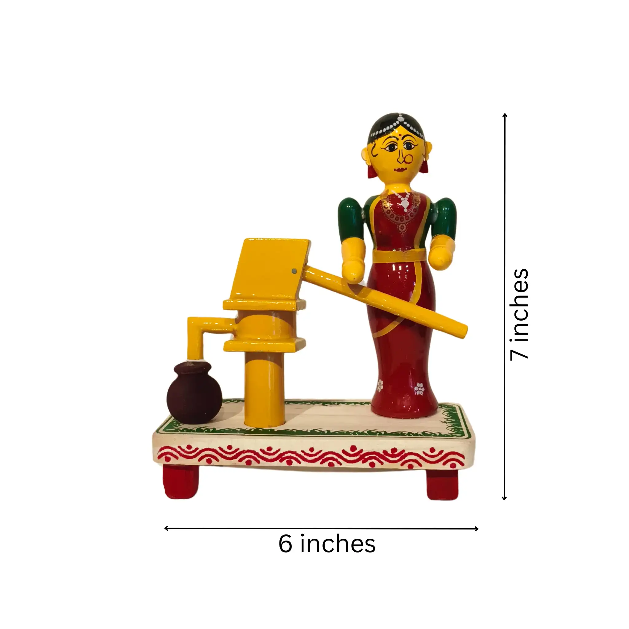 Village Woman at the Water Pump Etikoppaka Wooden Craft - Image 6