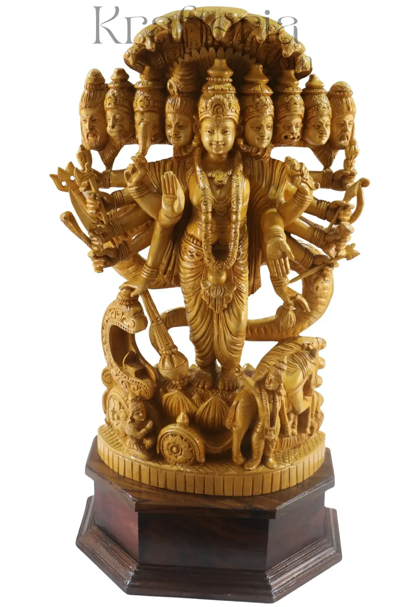 Majestic Vishwaroopam Krishna Statue – Intricate Wooden Sculpture - Image 4