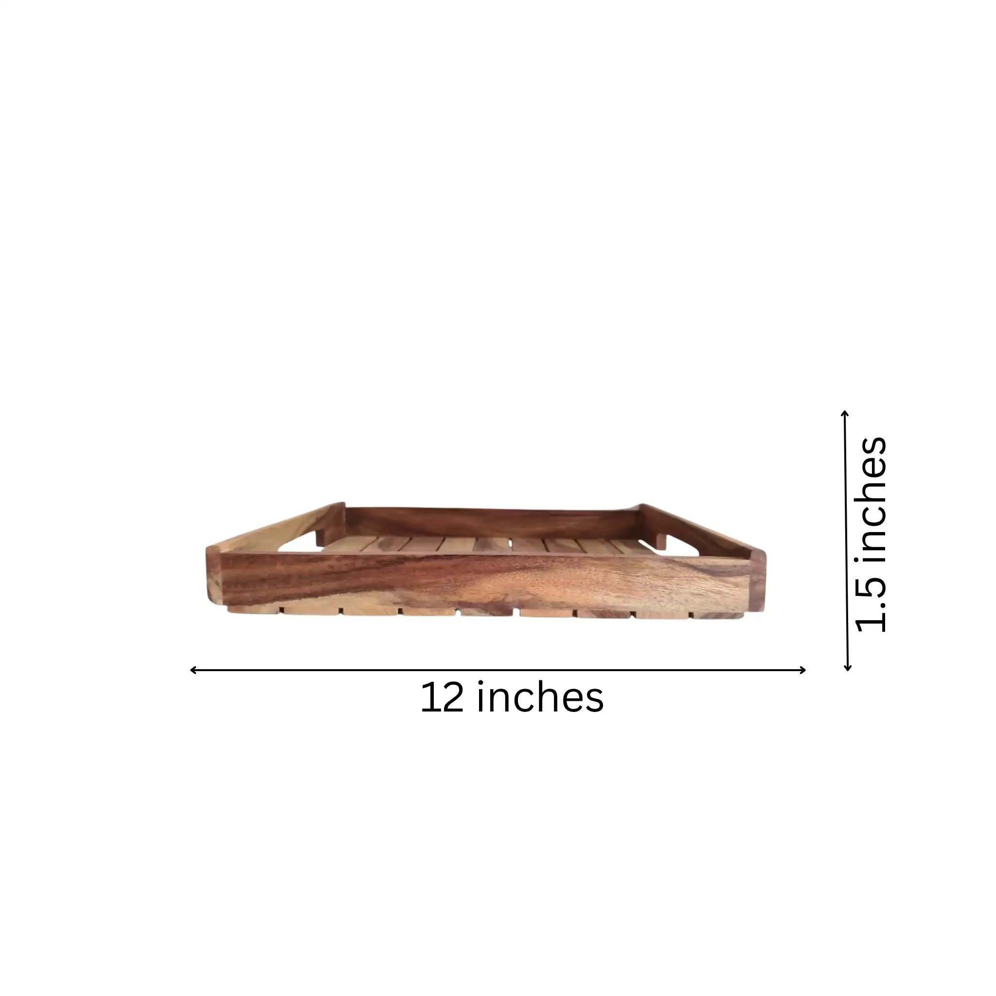 Rustic Acacia Wood Slatted Serving Tray with Cutout Handles - Image 3