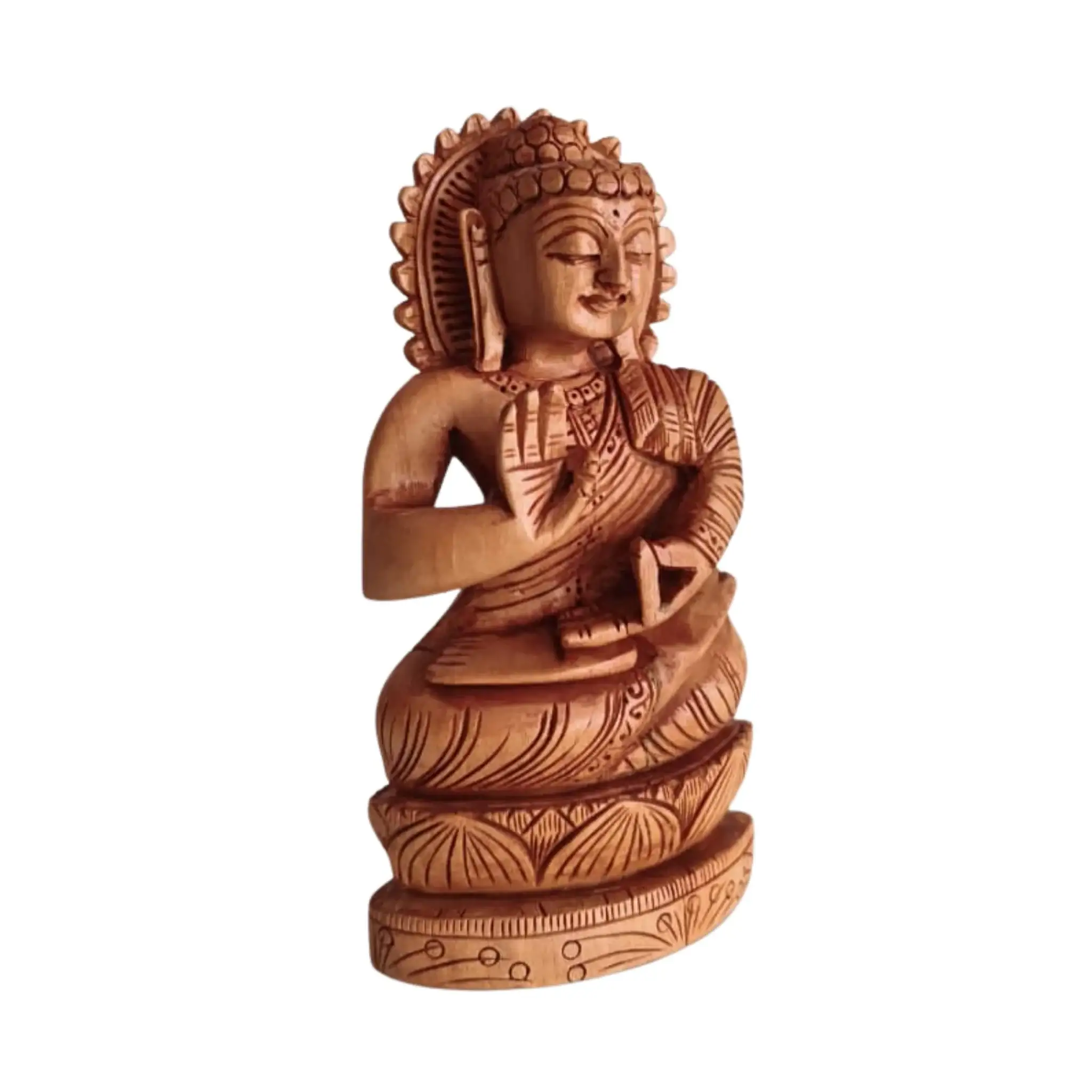 Hand-Carved Wooden Buddha Statue in Vitarka Mudra on Lotus Base - Image 2