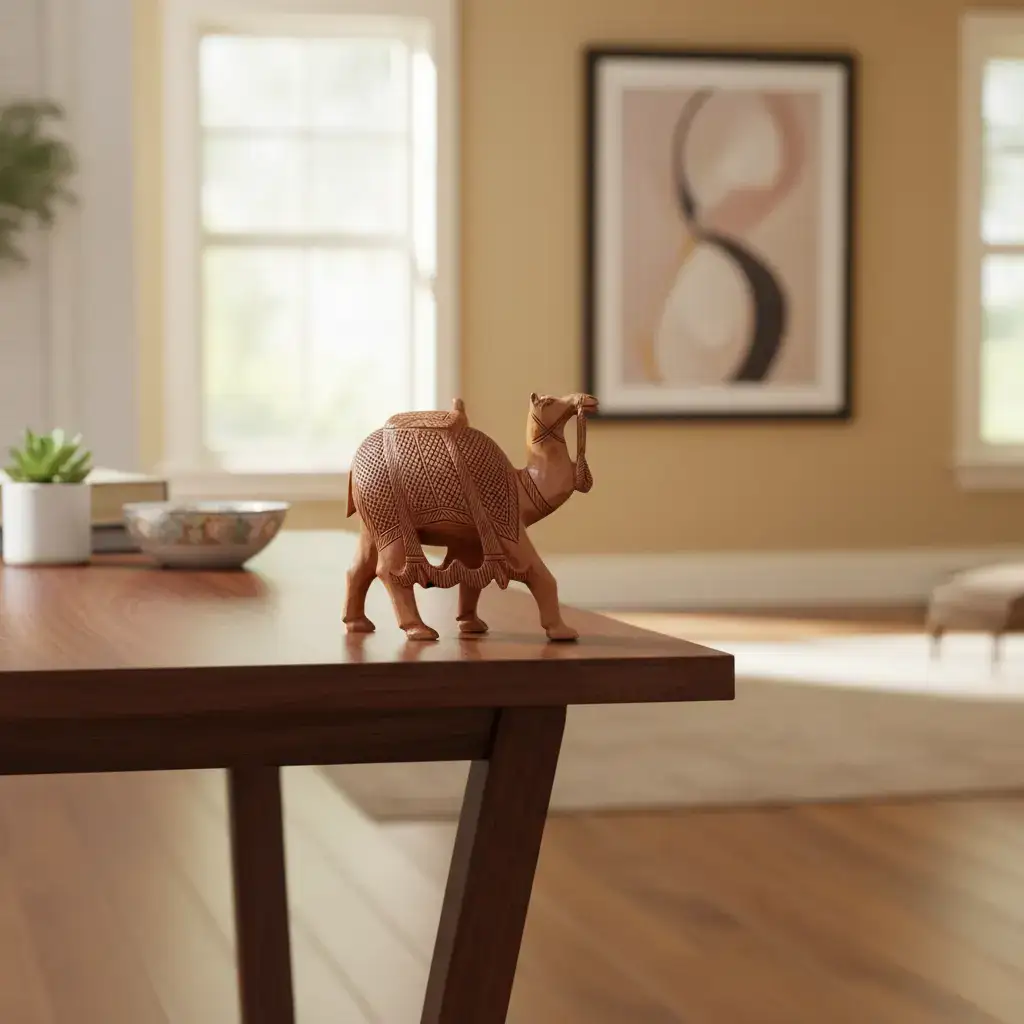 Intricately Hand-Carved Wooden Camel | Rustic Home Decor Piece - Image 9