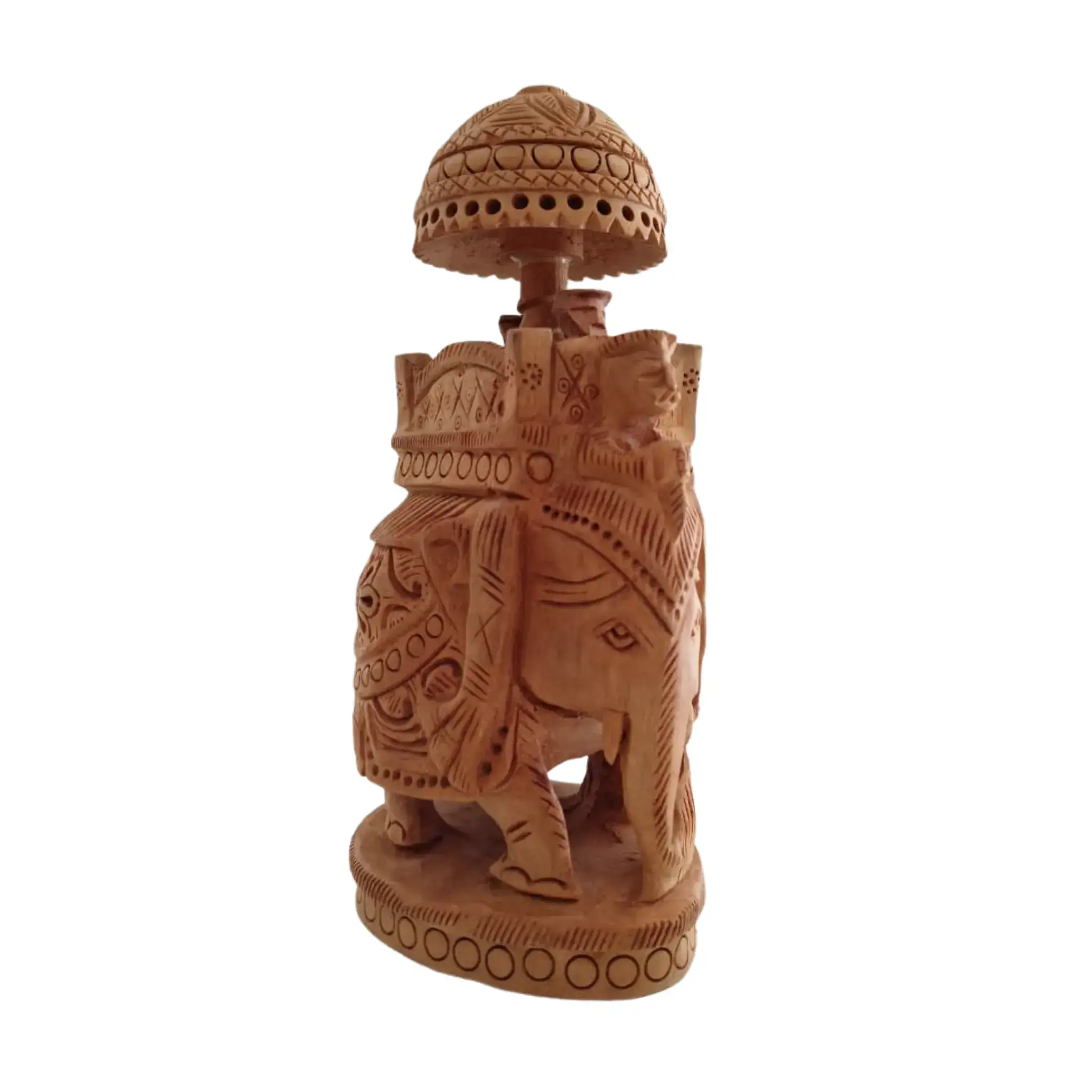 Wooden Carved Ambari Elephant With Umbrella - Image 11