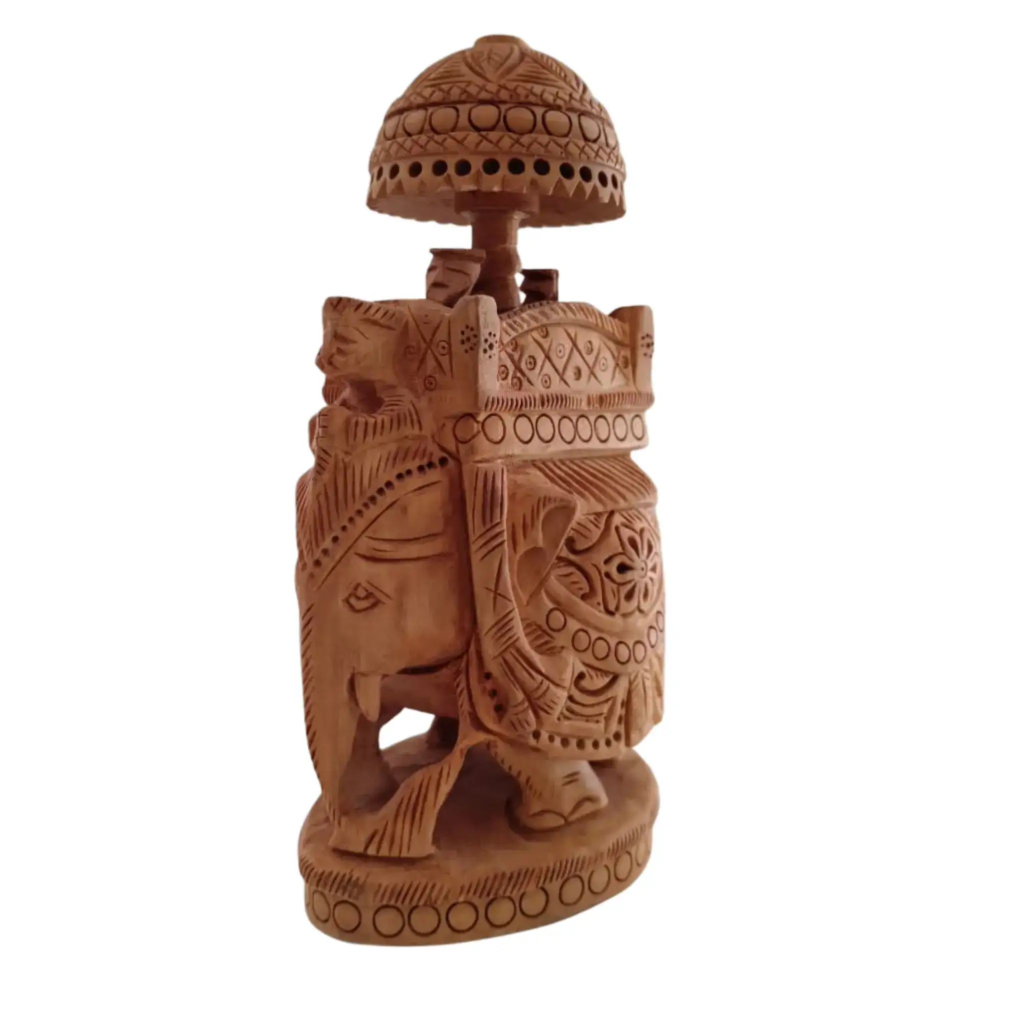 Wooden Carved Ambari Elephant With Umbrella - Image 12