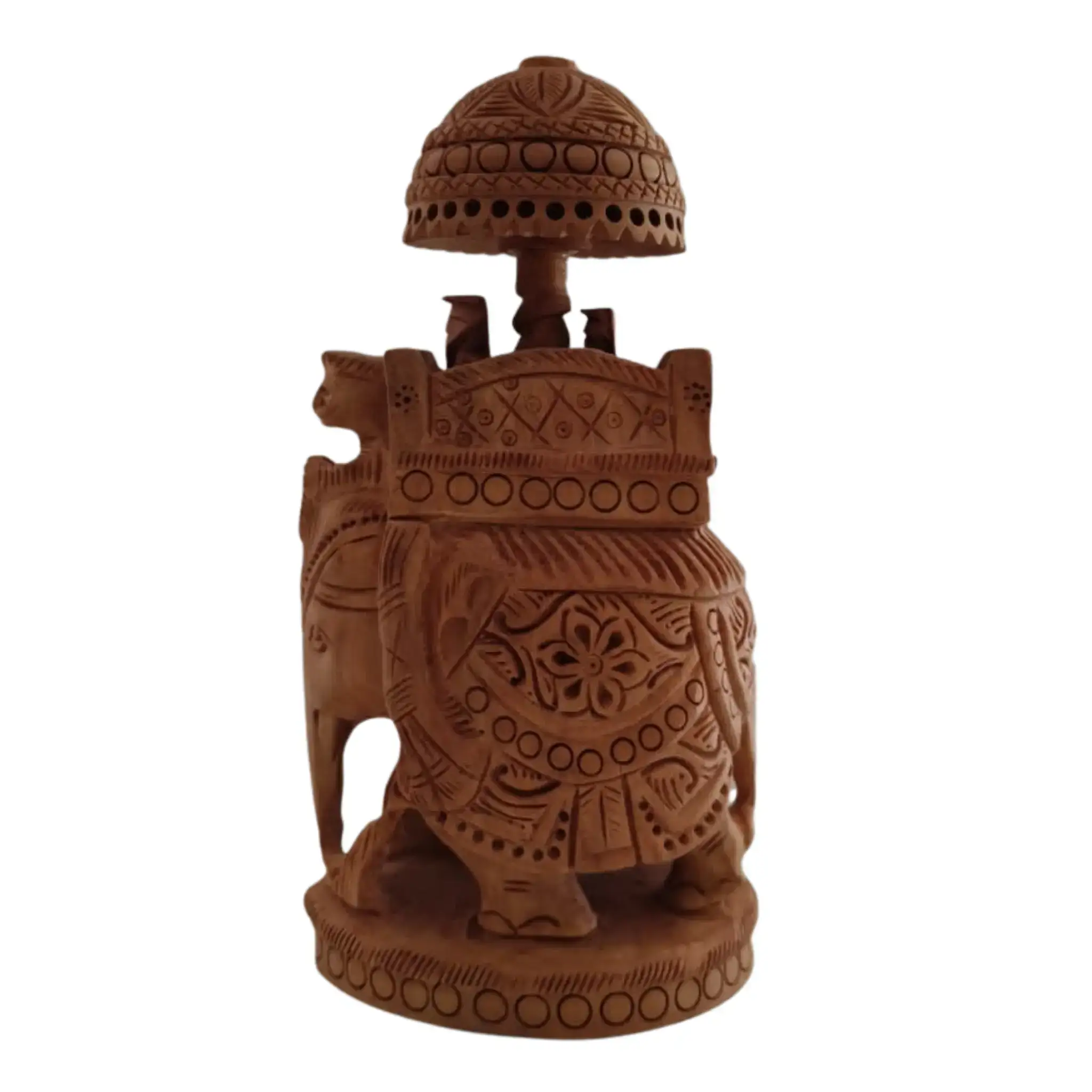 Wooden Carved Ambari Elephant With Umbrella - Image 13