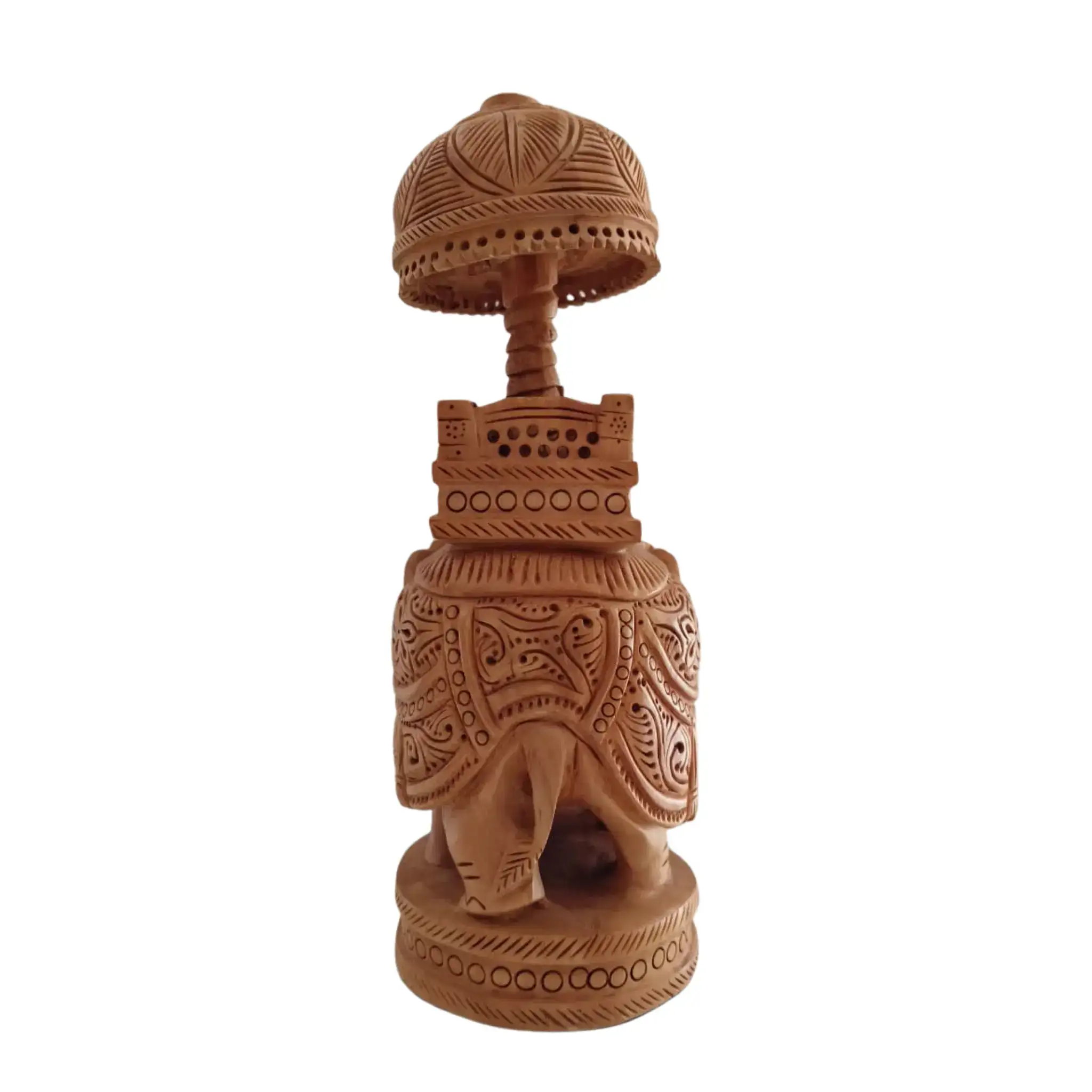 Wooden Carved Ambari Elephant With Umbrella - Image 14