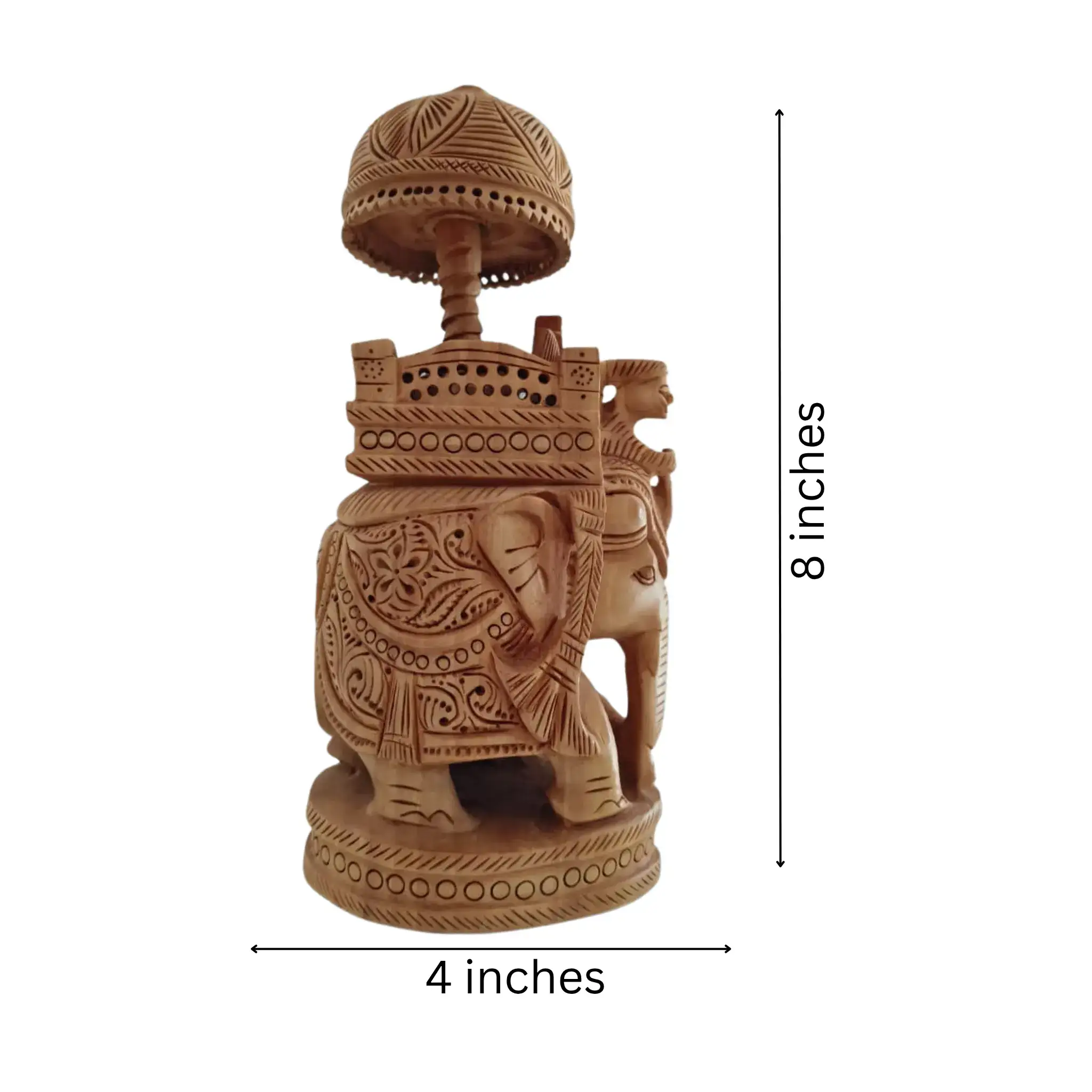 Wooden Carved Ambari Elephant With Umbrella - Image 16