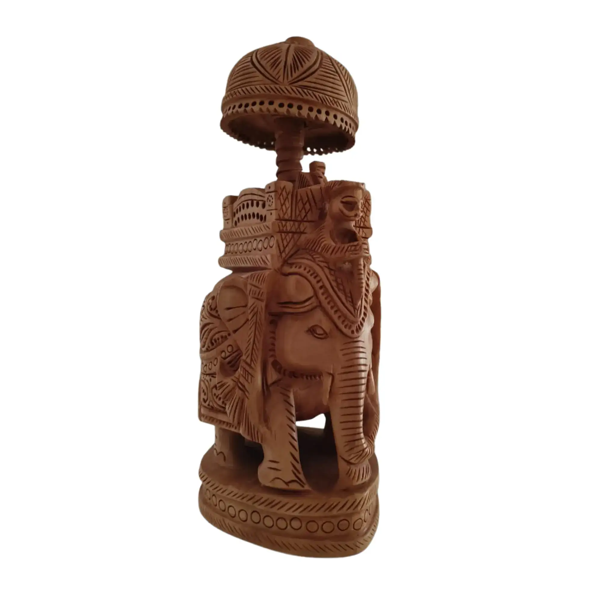 Wooden Carved Ambari Elephant With Umbrella - Image 3