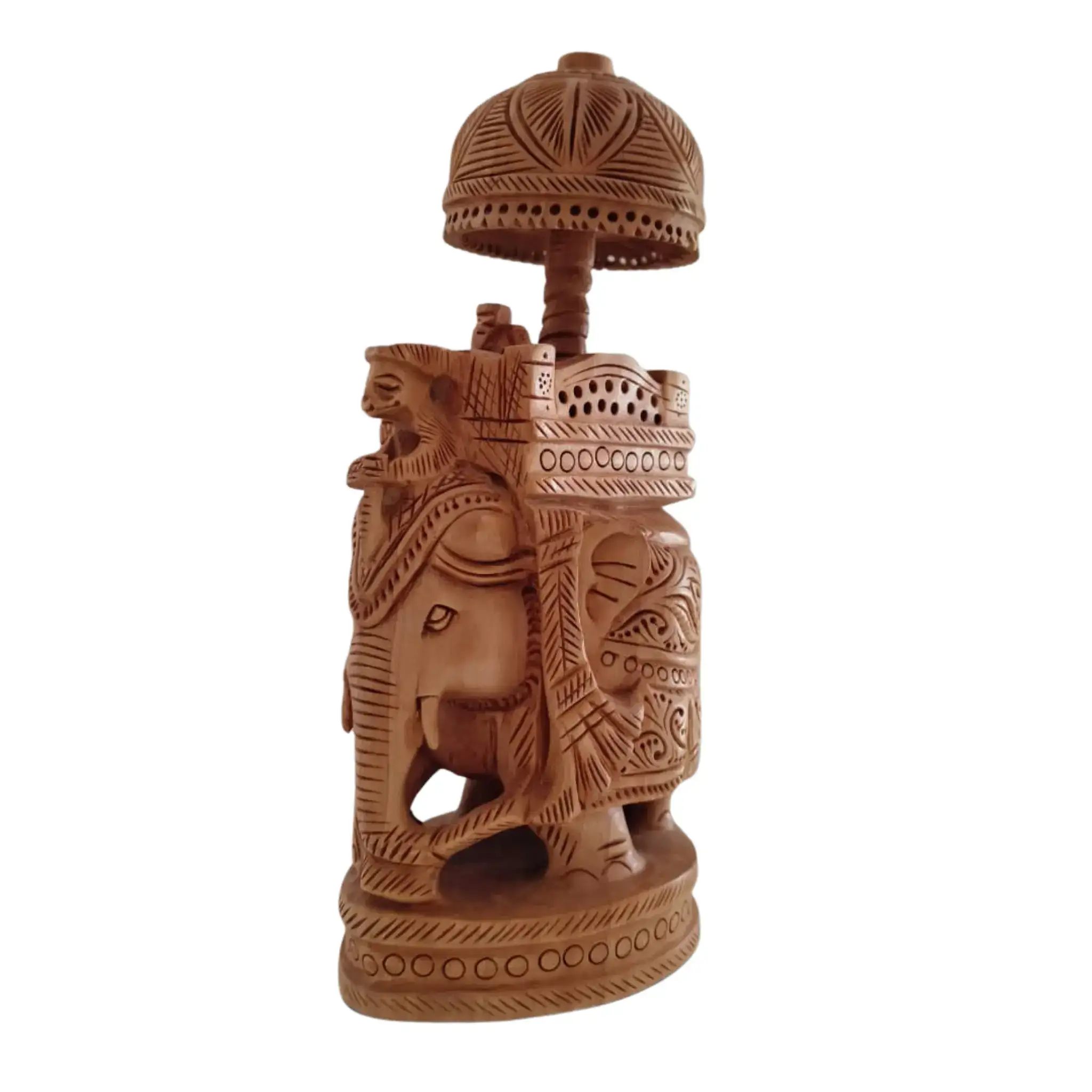 Wooden Carved Ambari Elephant With Umbrella - Image 4