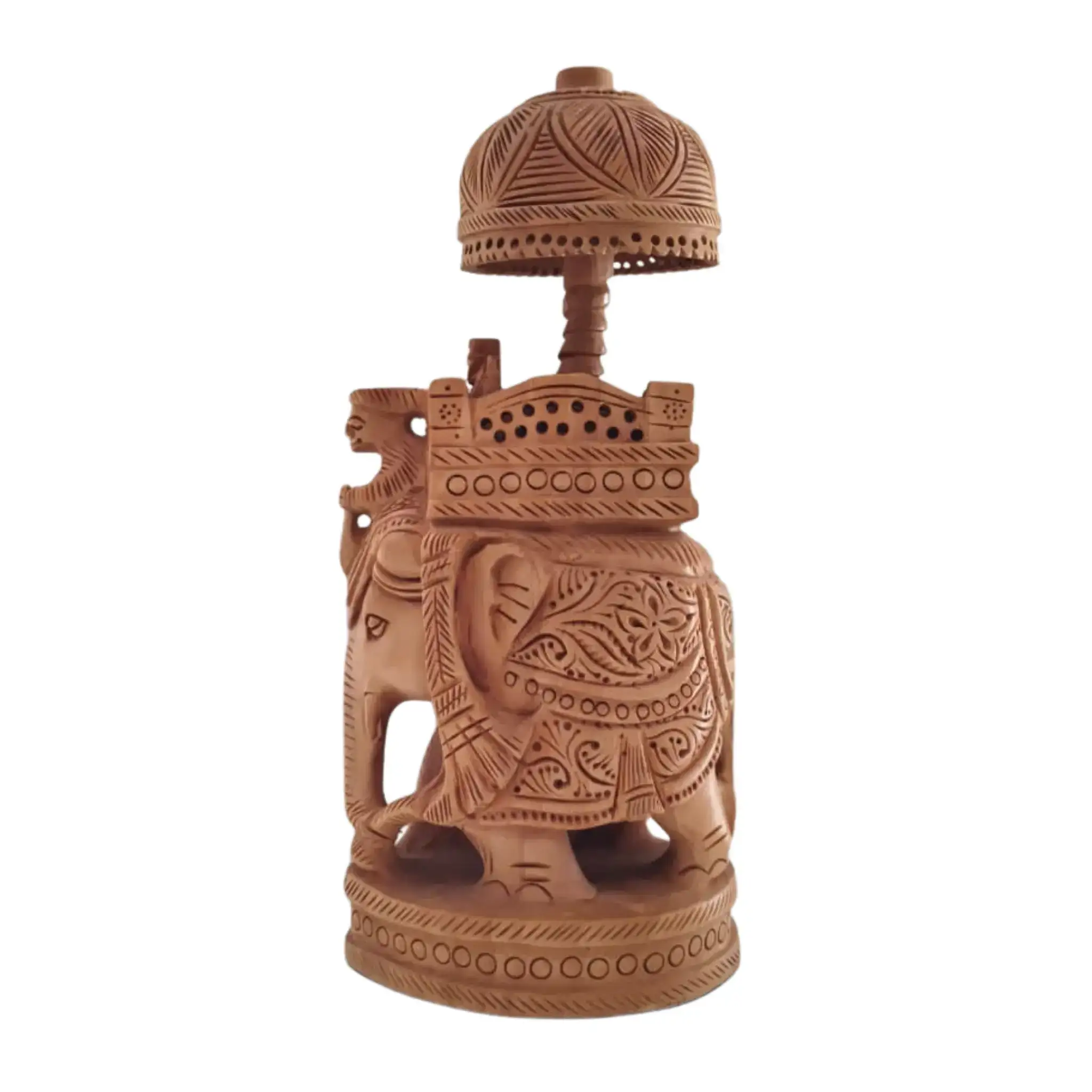 Wooden Carved Ambari Elephant With Umbrella - Image 5