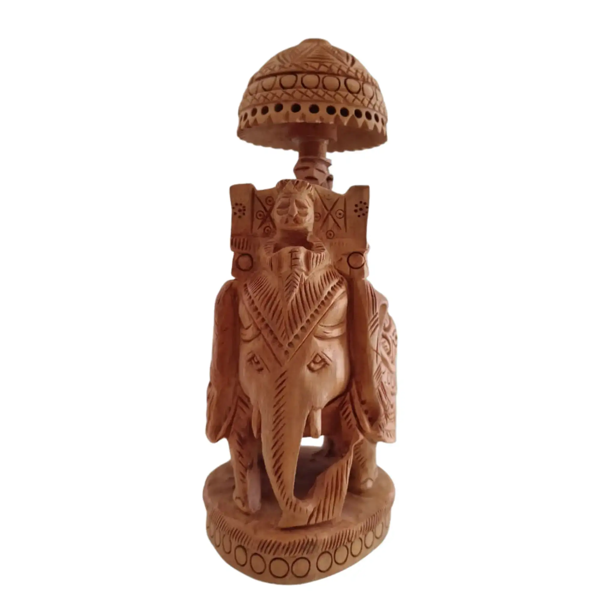Wooden Carved Ambari Elephant With Umbrella - Image 6
