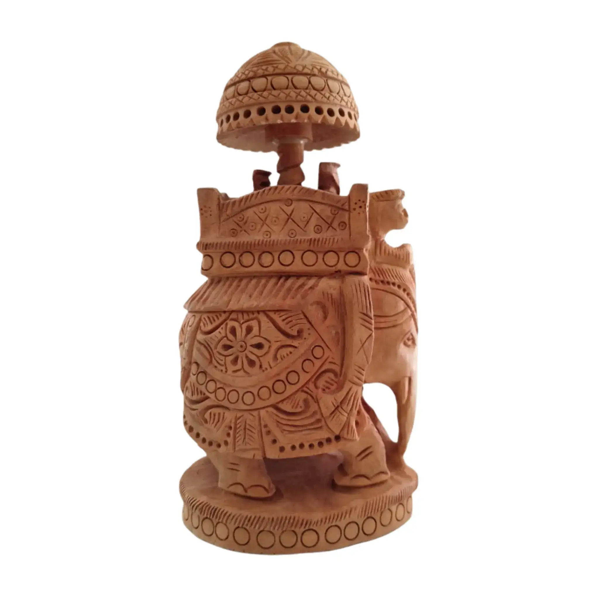 Wooden Carved Ambari Elephant With Umbrella - Image 8