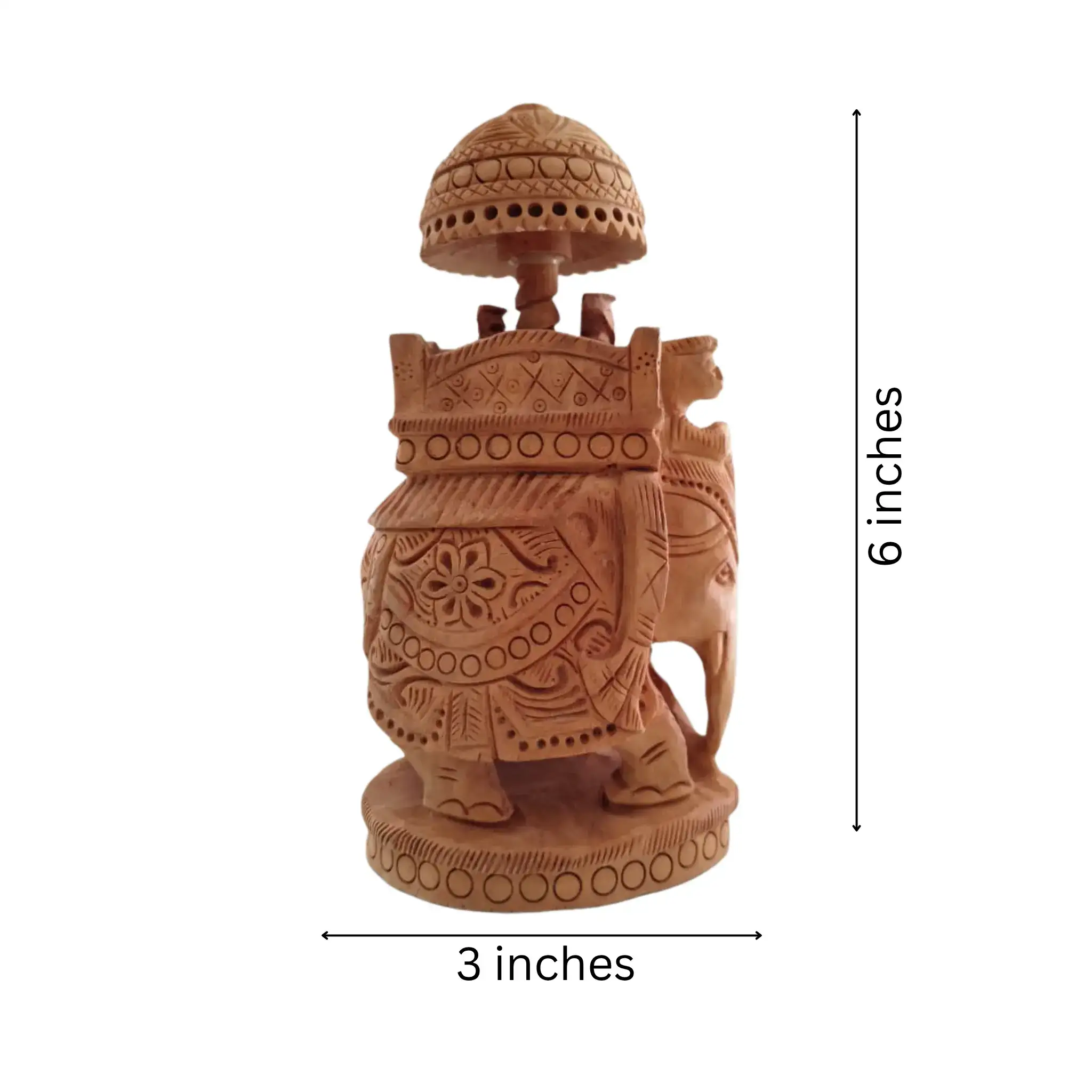 Wooden Carved Ambari Elephant With Umbrella - Image 9