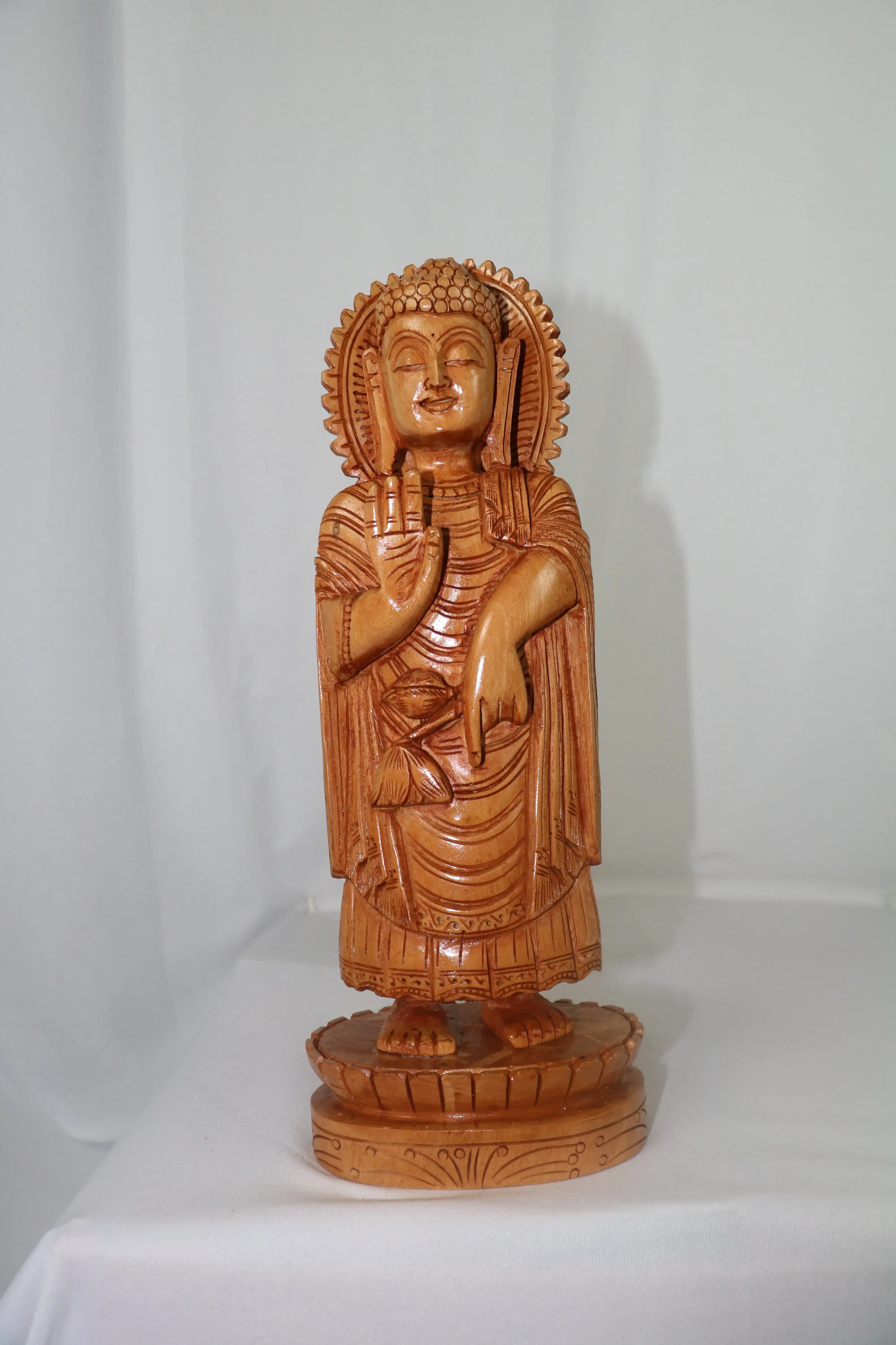 Wooden Carved Standing Buddha with Head Background - Image 3