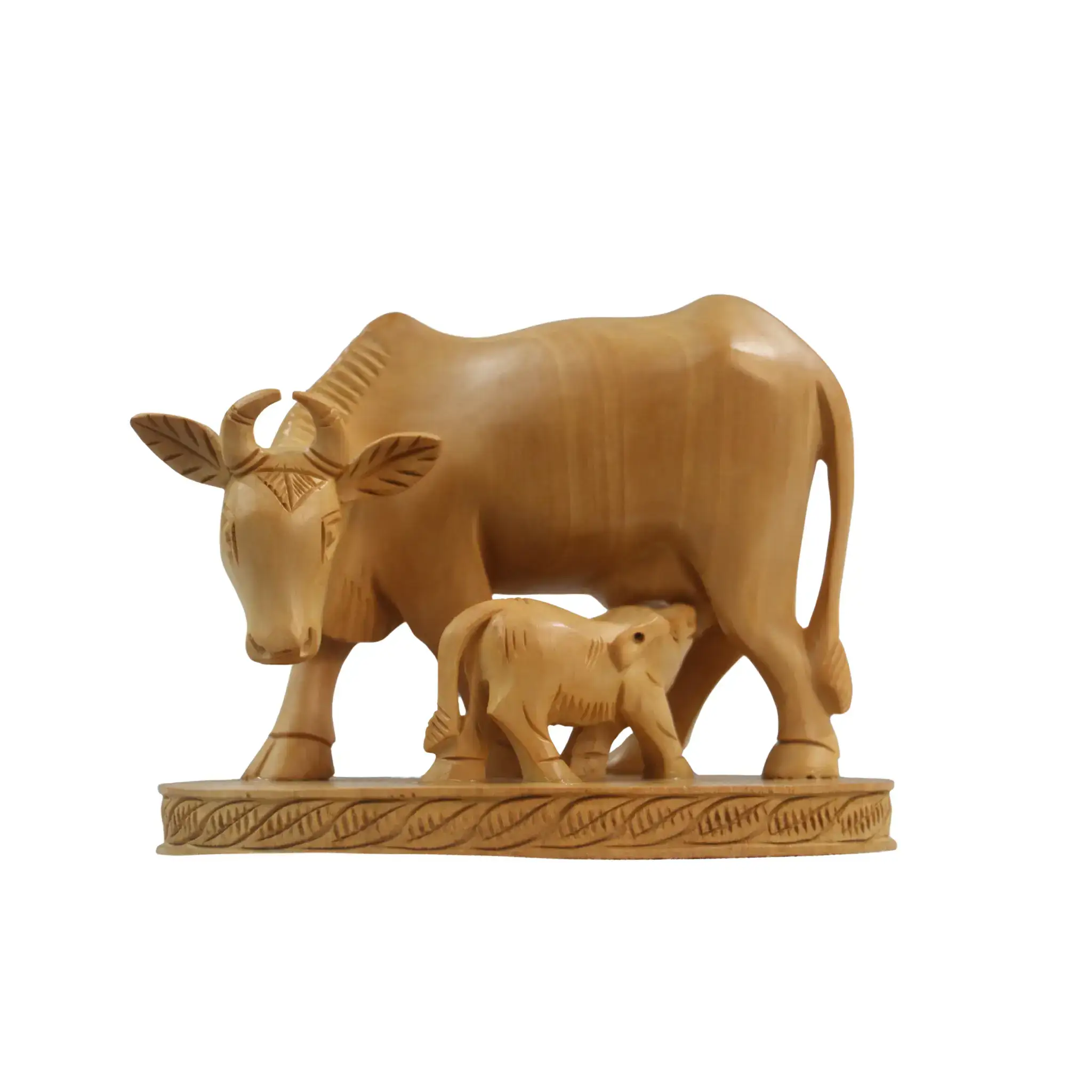 Hand-Carved Wooden Cow with Calf - Image 2