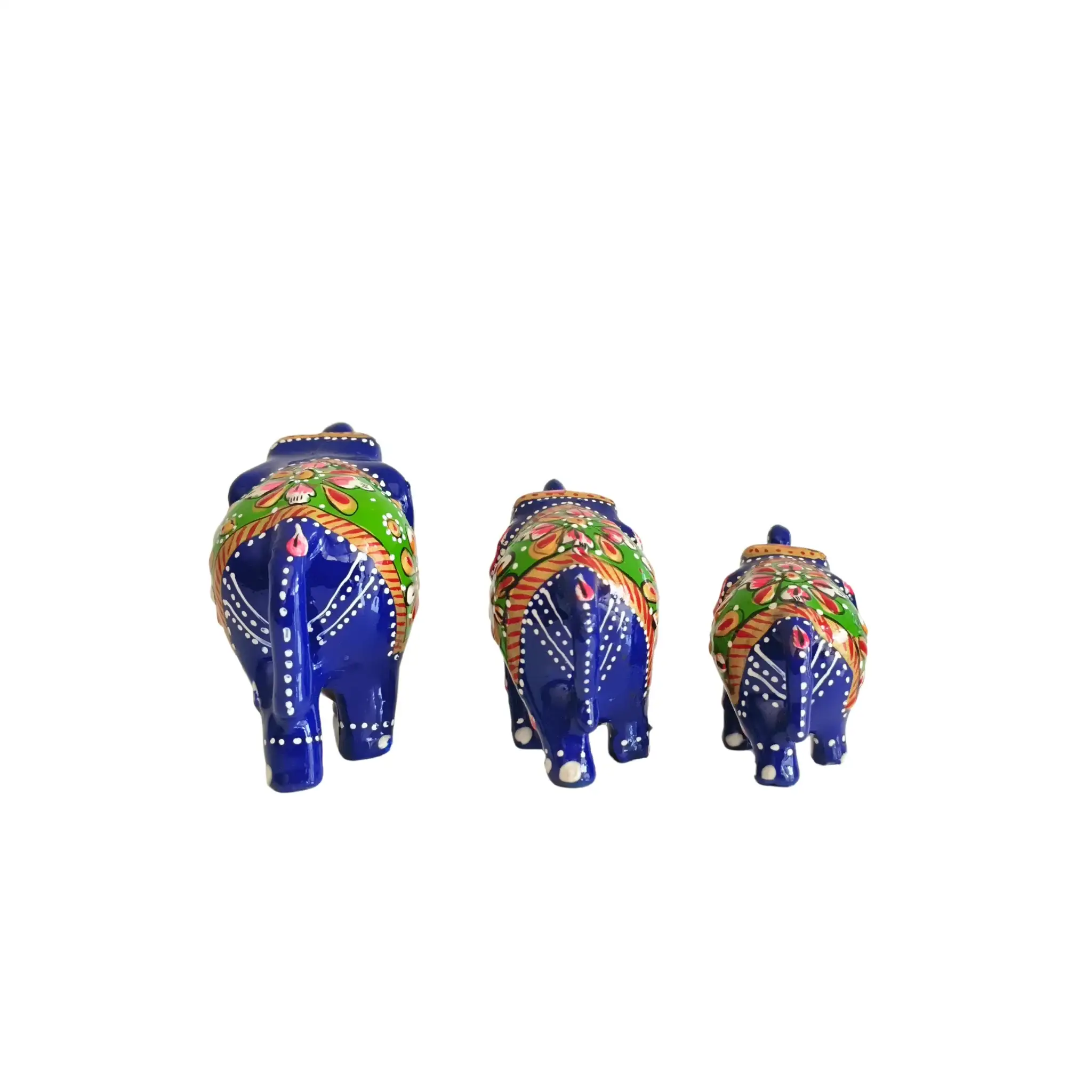 Set of 3 Hand-Painted Wooden Elephant Family Figurines - Royal Blue - Image 5