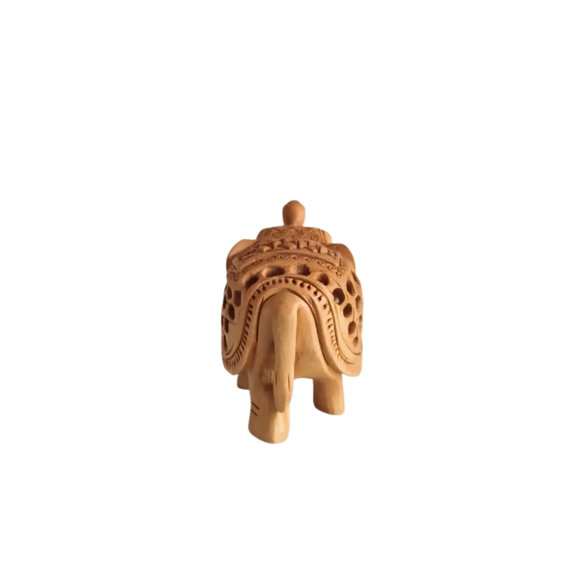 Intricately Carved Wooden Elephant Figurine with Filigree Design - Image 5