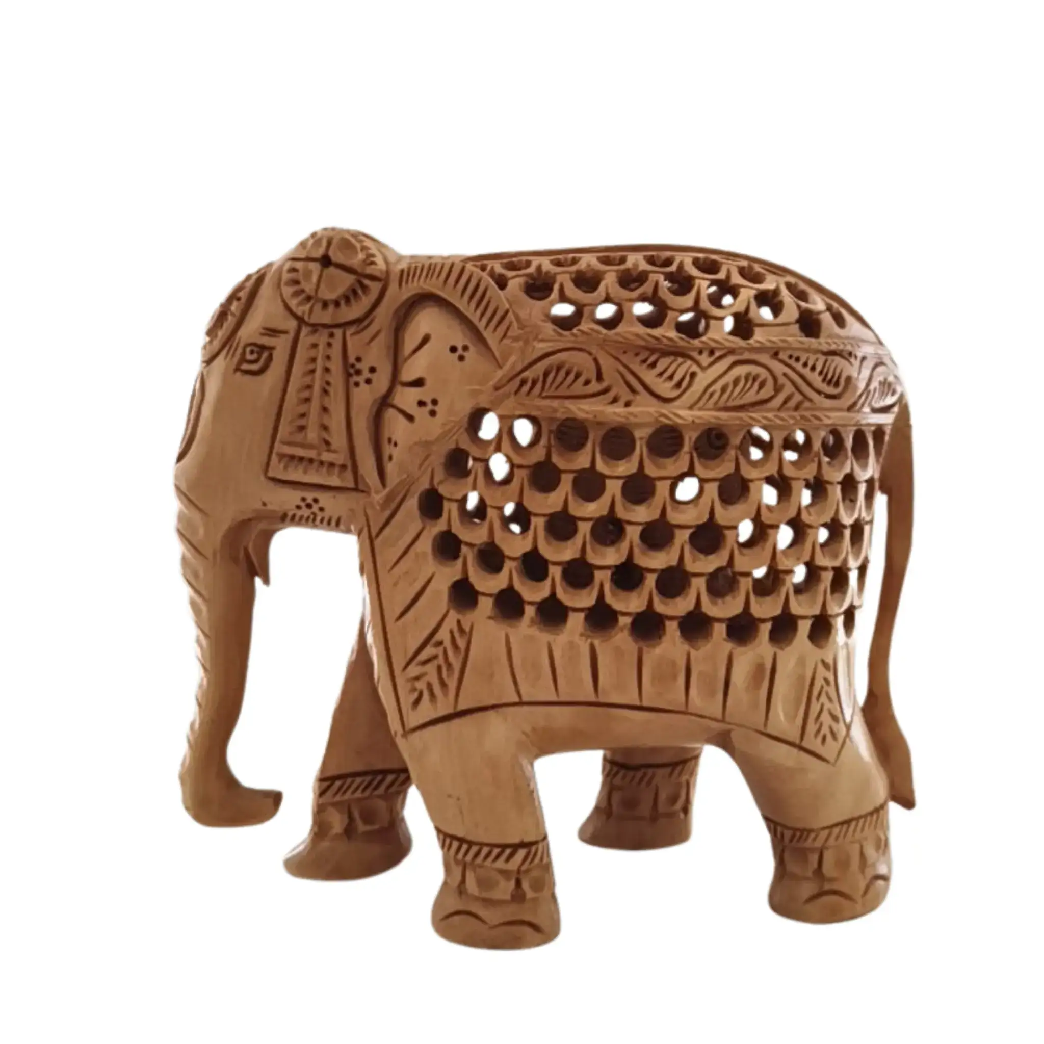 Wooden Elephant with Jali Work | Handmade Indian Craft Sculpture - Image 7