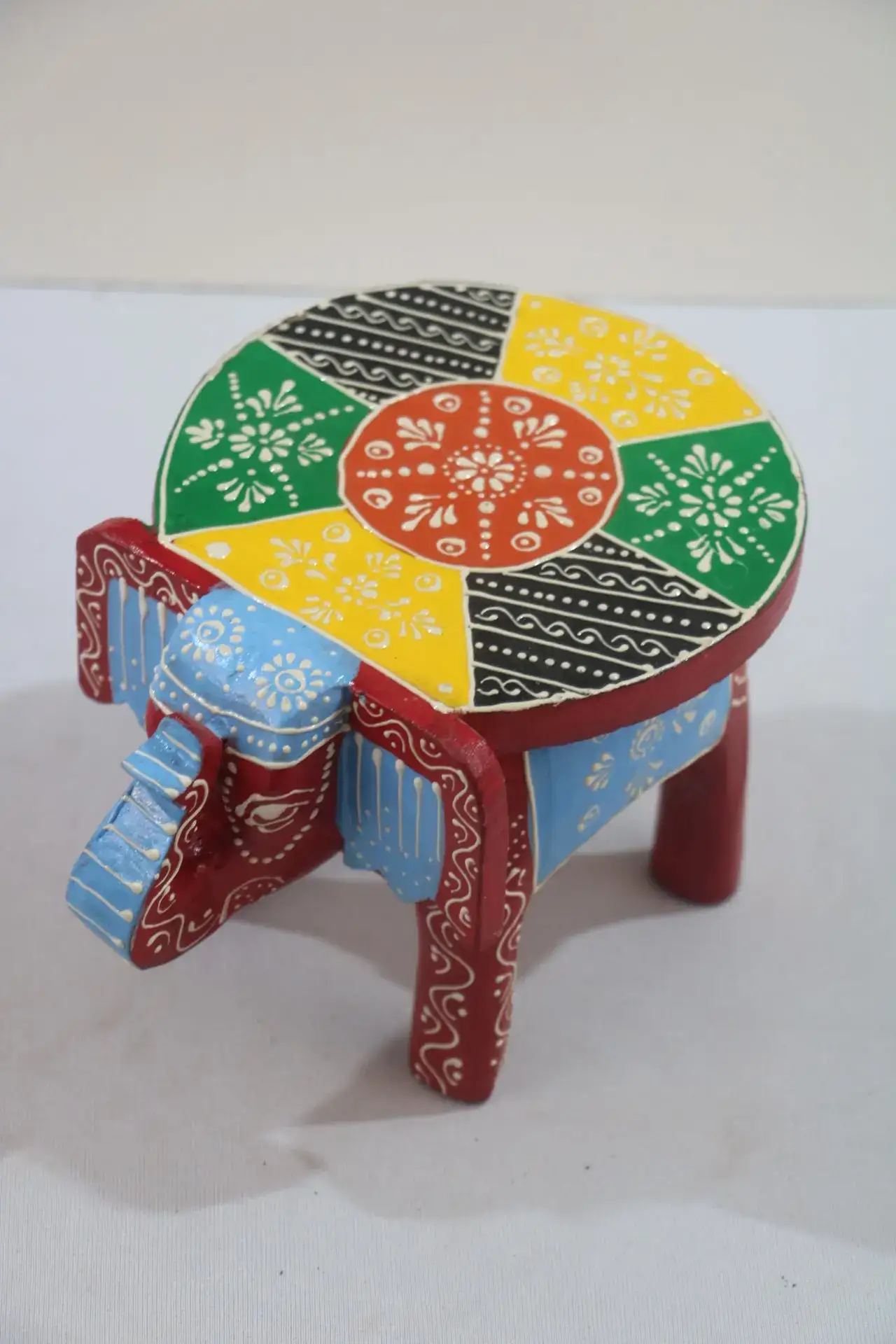 Wooden Elephant Motif Stool – Colorful Hand-Painted Furniture Piece - Image 3
