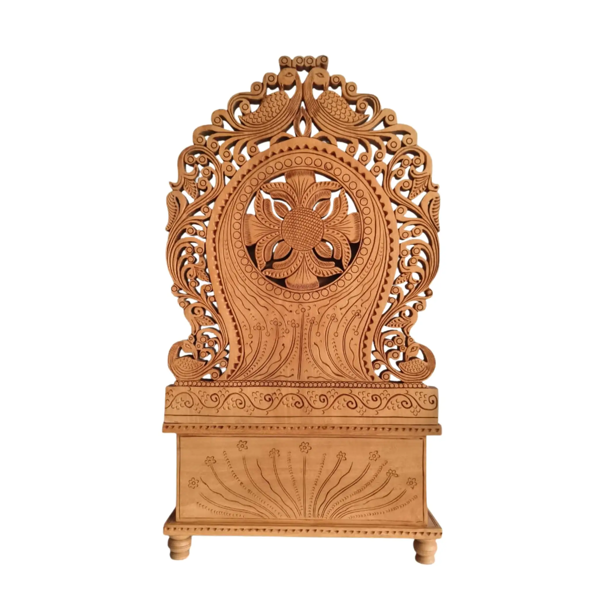 Grand Hand-Carved Wooden Ganesha Sculpture on Pedestal with Prabhavali and Mushaks - Image 12