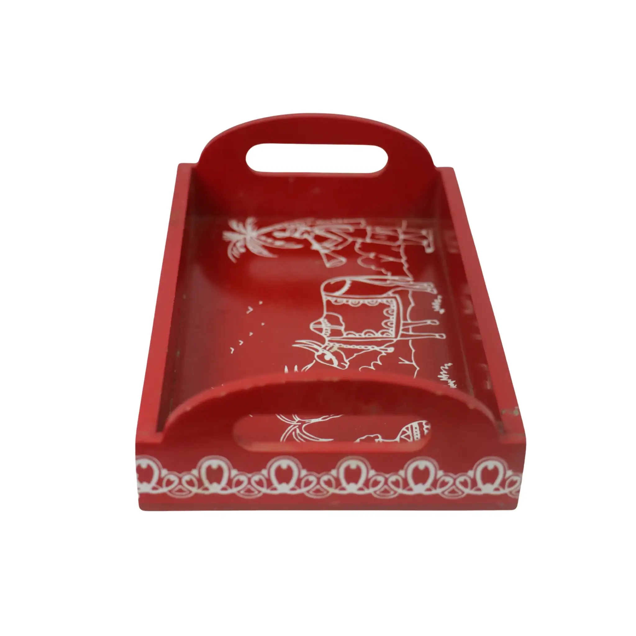 Hand-Painted Wooden Cow Printed Tray – Red Decorative Serving Tray - Image 3