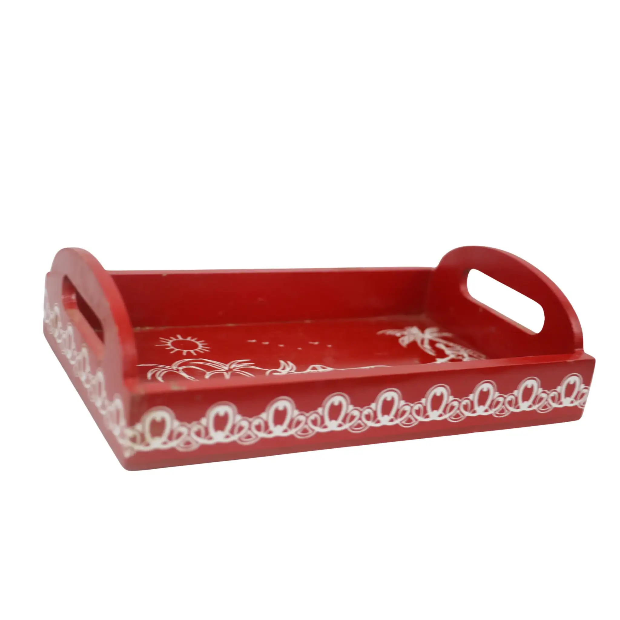 Hand-Painted Wooden Cow Printed Tray – Red Decorative Serving Tray - Image 4