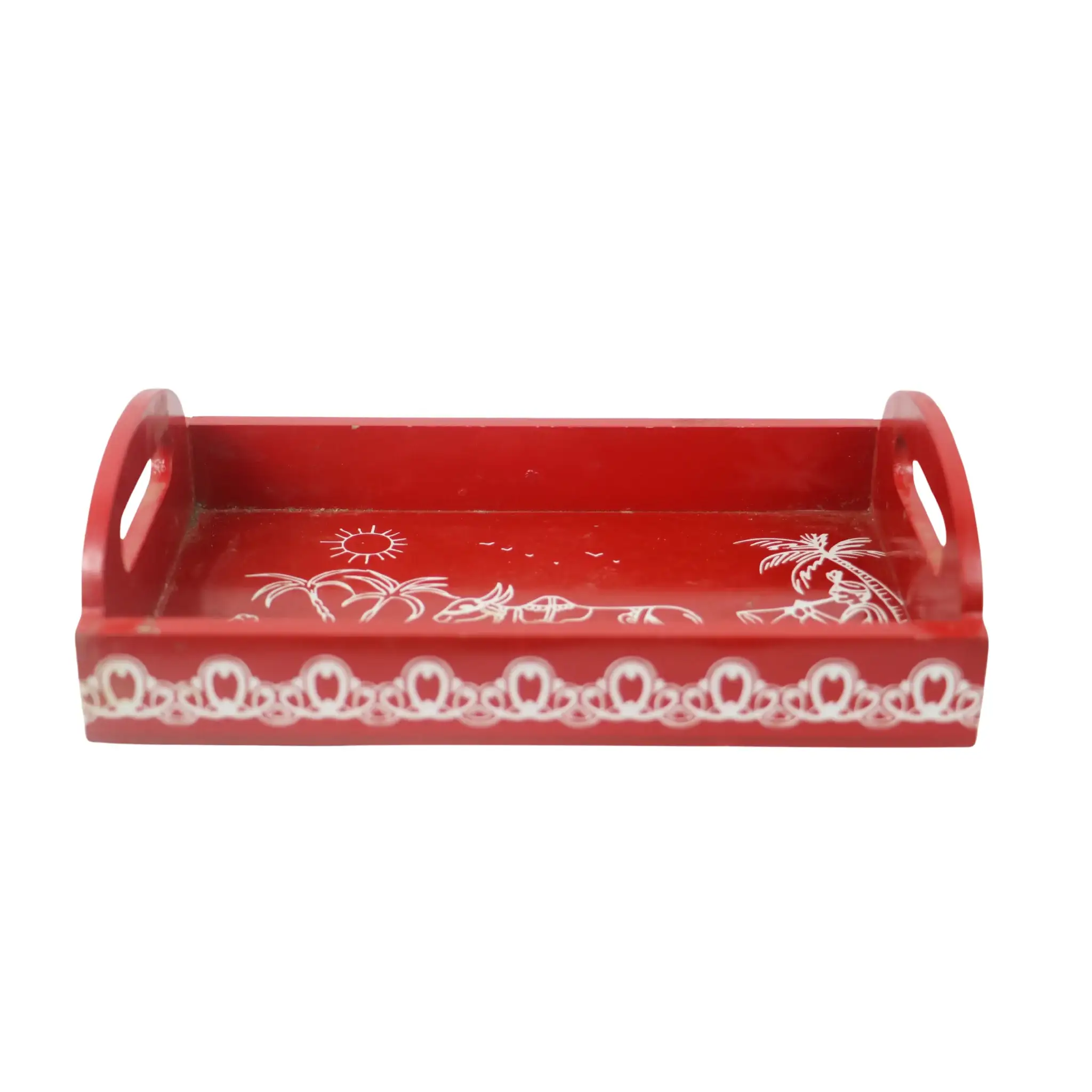 Hand-Painted Wooden Cow Printed Tray – Red Decorative Serving Tray - Image 6