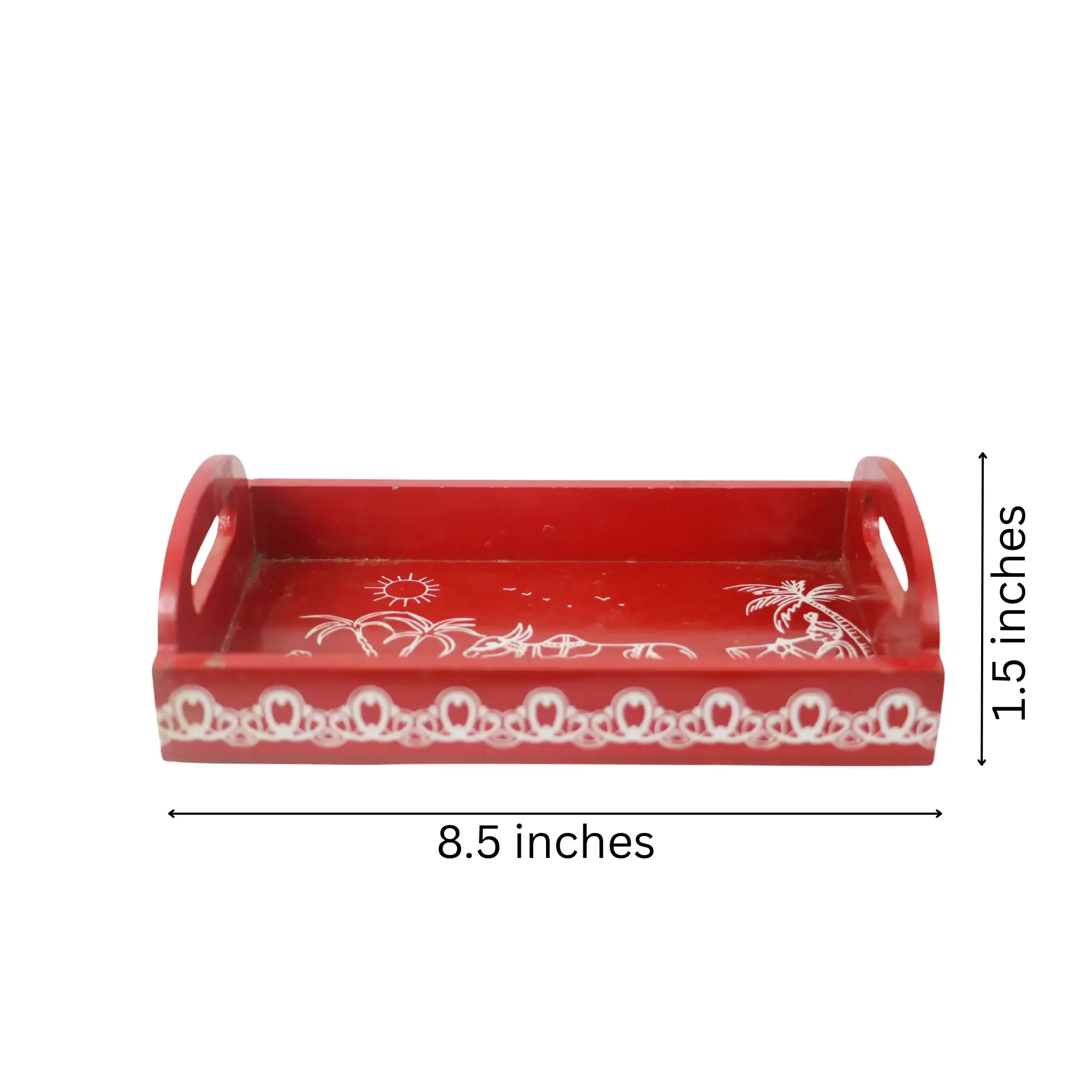 Hand-Painted Wooden Cow Printed Tray – Red Decorative Serving Tray - Image 7