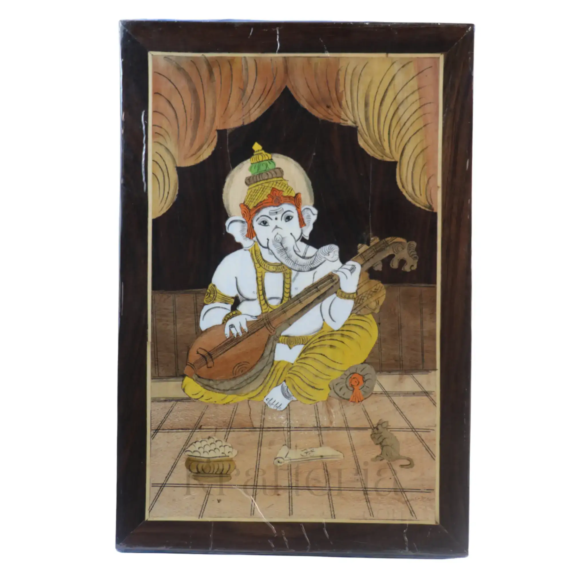 Ganesh in Temple Scene – Wooden Inlay Spiritual Artwork for Home & Office - Image 3