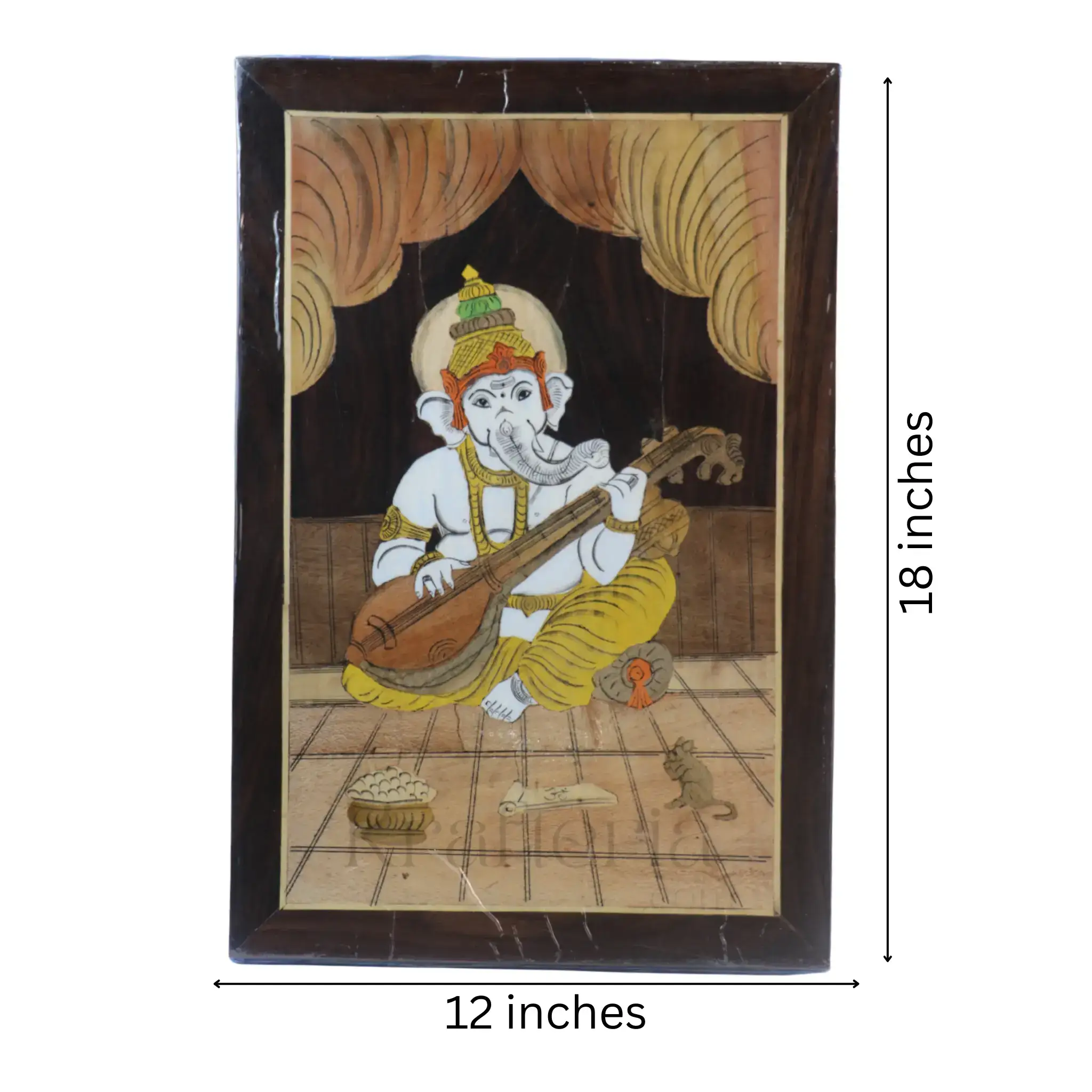 Ganesh in Temple Scene – Wooden Inlay Spiritual Artwork for Home & Office - Image 4