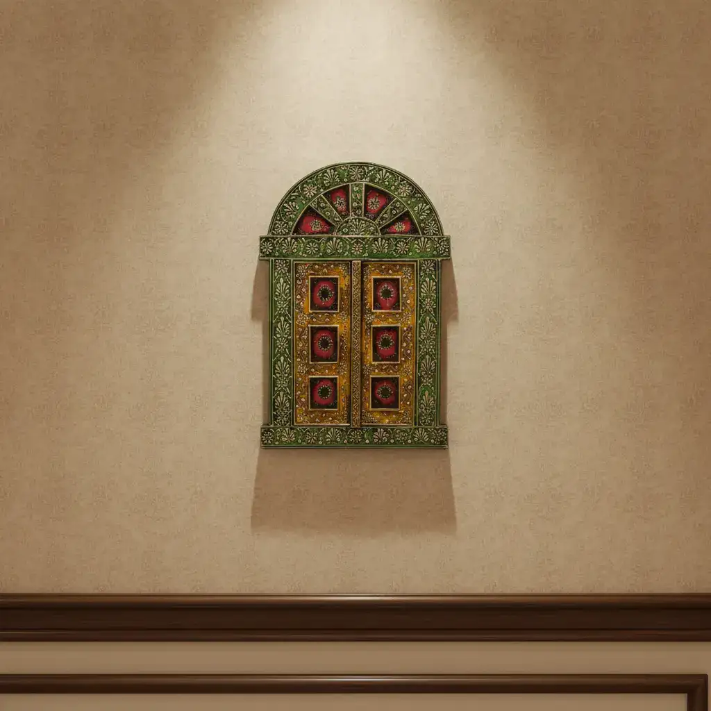Hand-Painted Wooden Jharokha Door Frame – Traditional Wall Decor