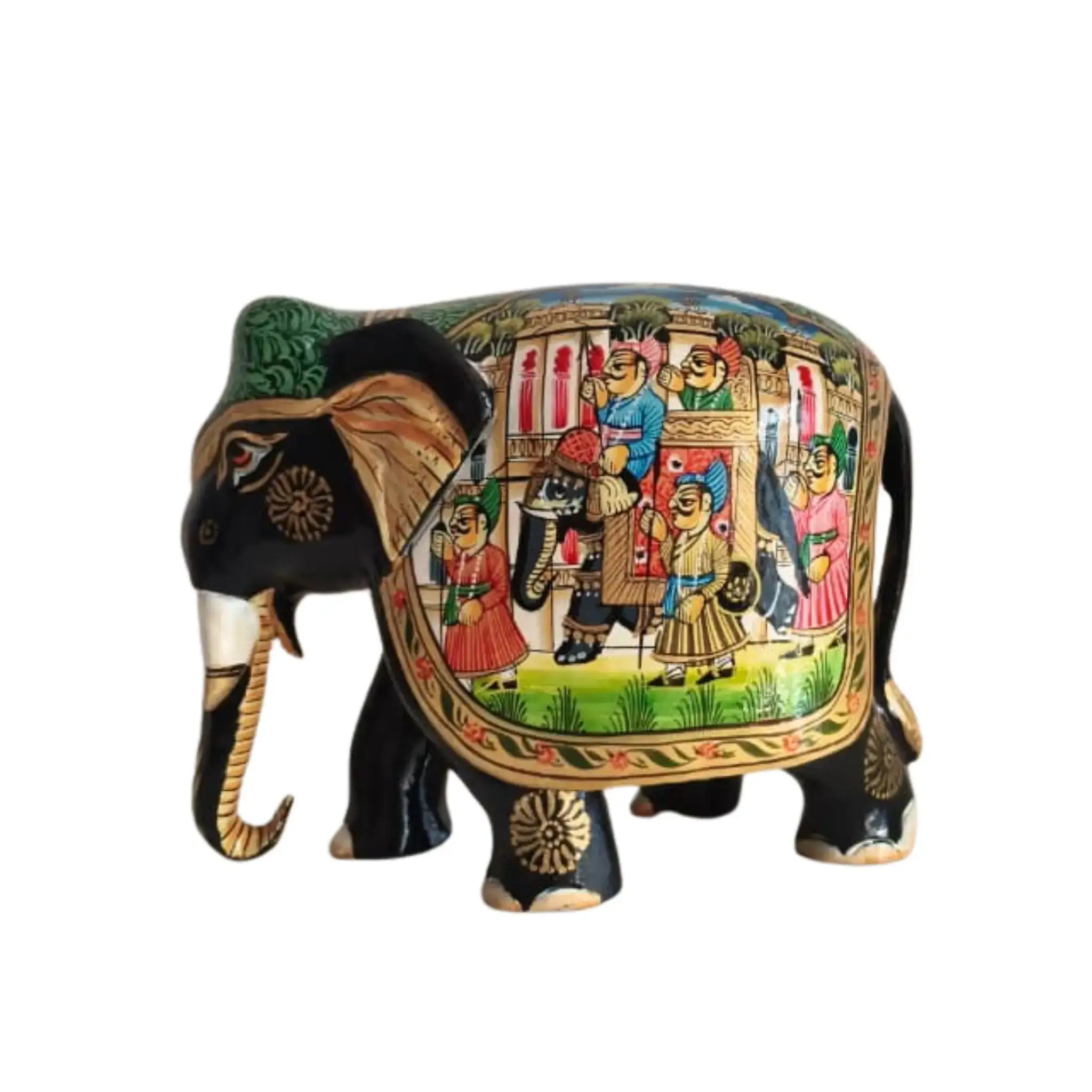 Black Painted Wooden Mughal Elephants – Elegant Decorative Figurines - Image 10