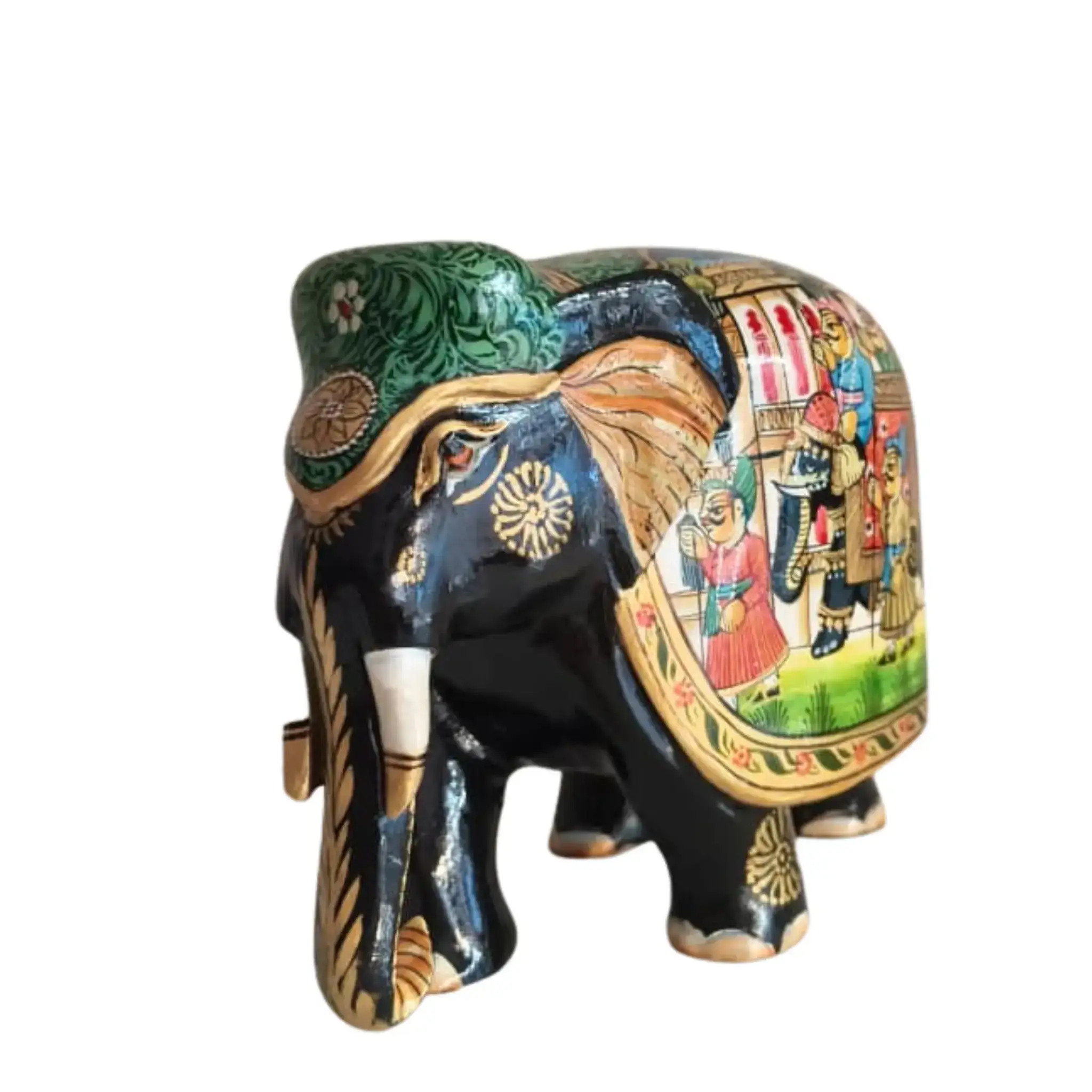 Black Painted Wooden Mughal Elephants – Elegant Decorative Figurines - Image 11