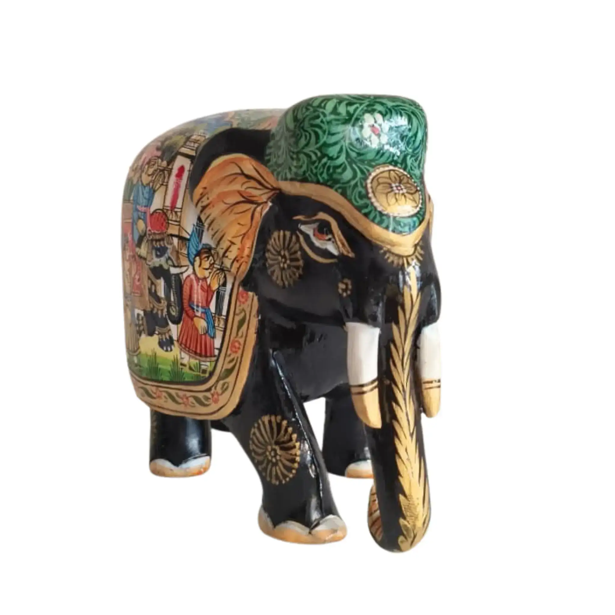 Black Painted Wooden Mughal Elephants – Elegant Decorative Figurines - Image 12