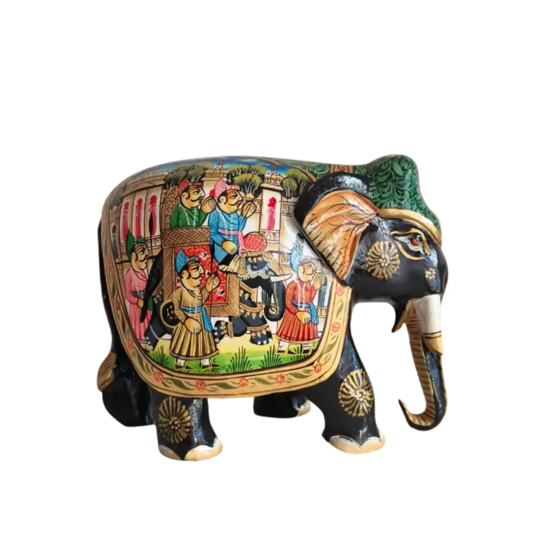 Black Painted Wooden Mughal Elephants – Elegant Decorative Figurines - Image 13