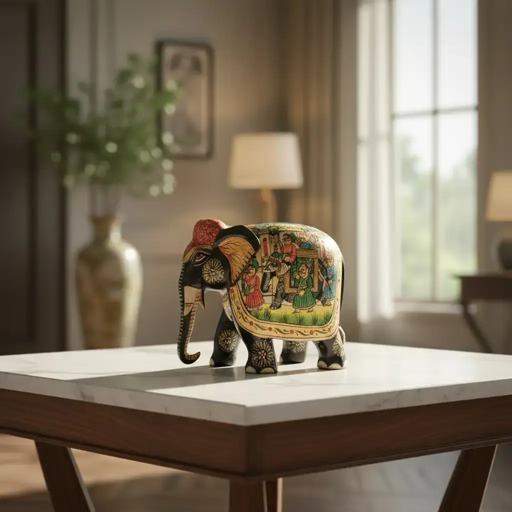 Black Painted Wooden Mughal Elephants – Elegant Decorative Figurines - Image 16