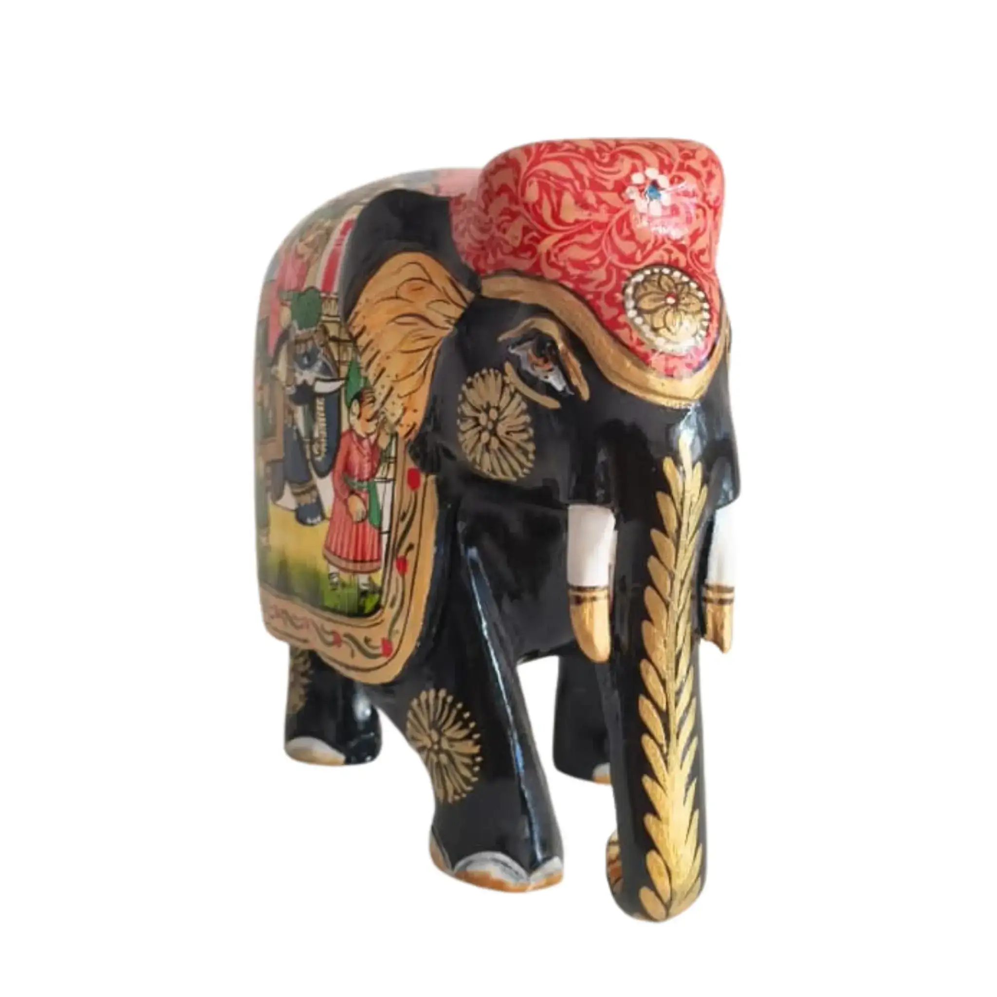 Black Painted Wooden Mughal Elephants – Elegant Decorative Figurines - Image 19