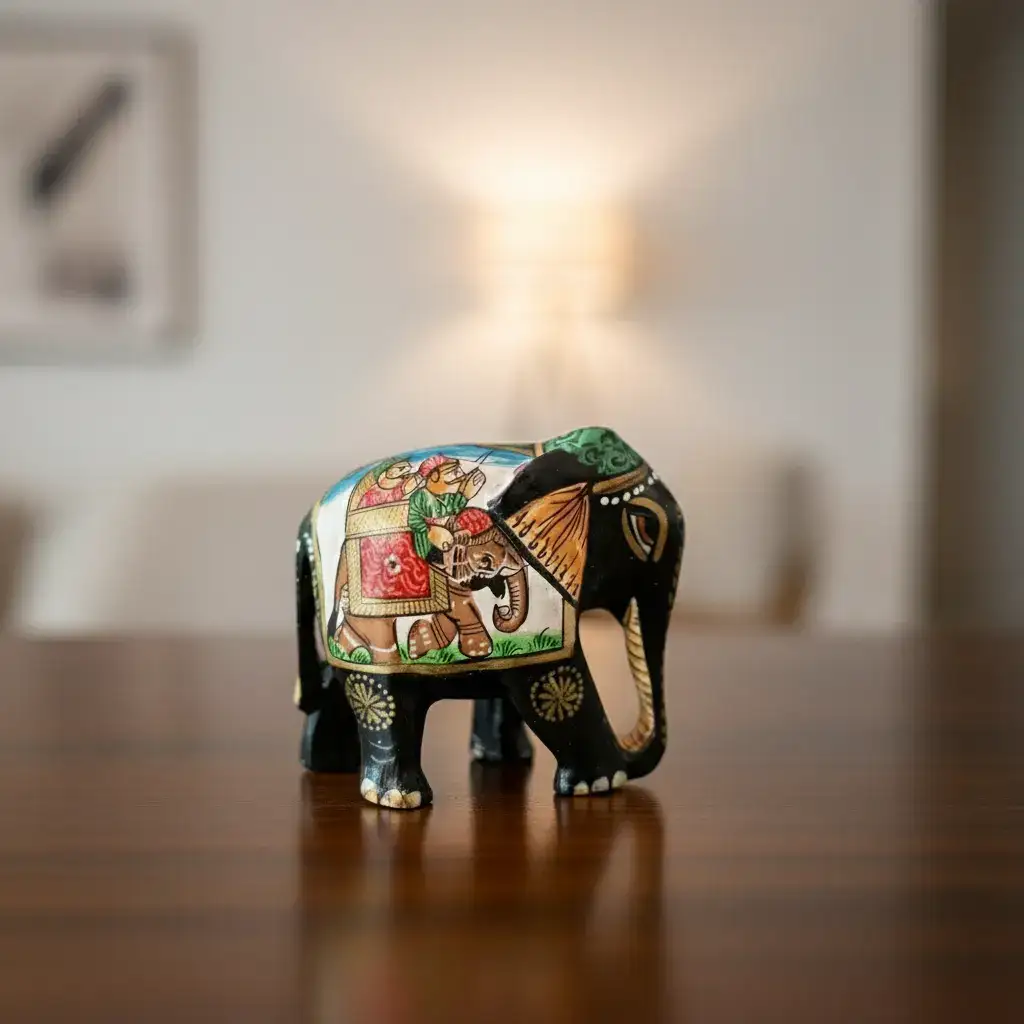 Black Painted Wooden Mughal Elephants – Elegant Decorative Figurines - Image 21