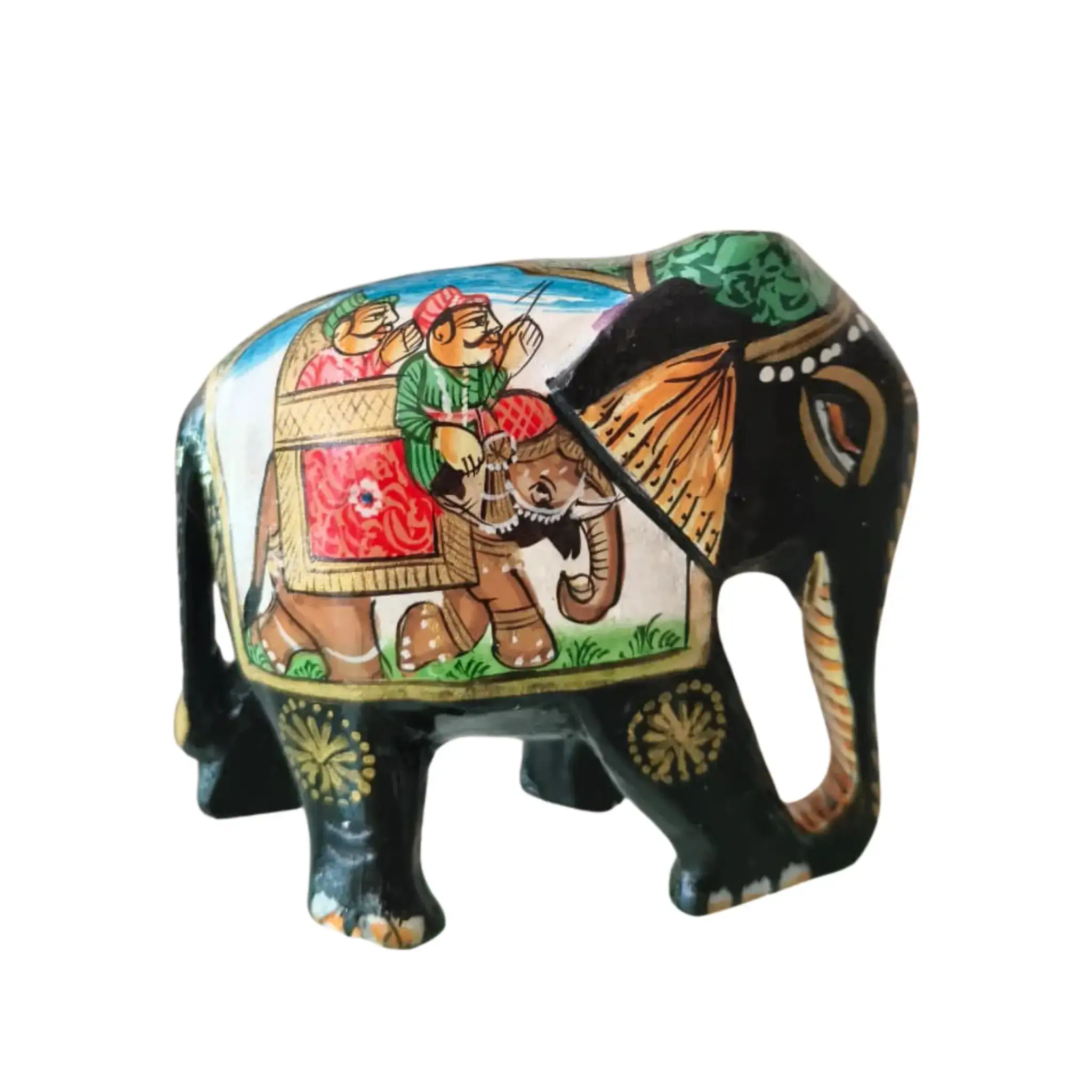 Black Painted Wooden Mughal Elephants – Elegant Decorative Figurines - Image 22