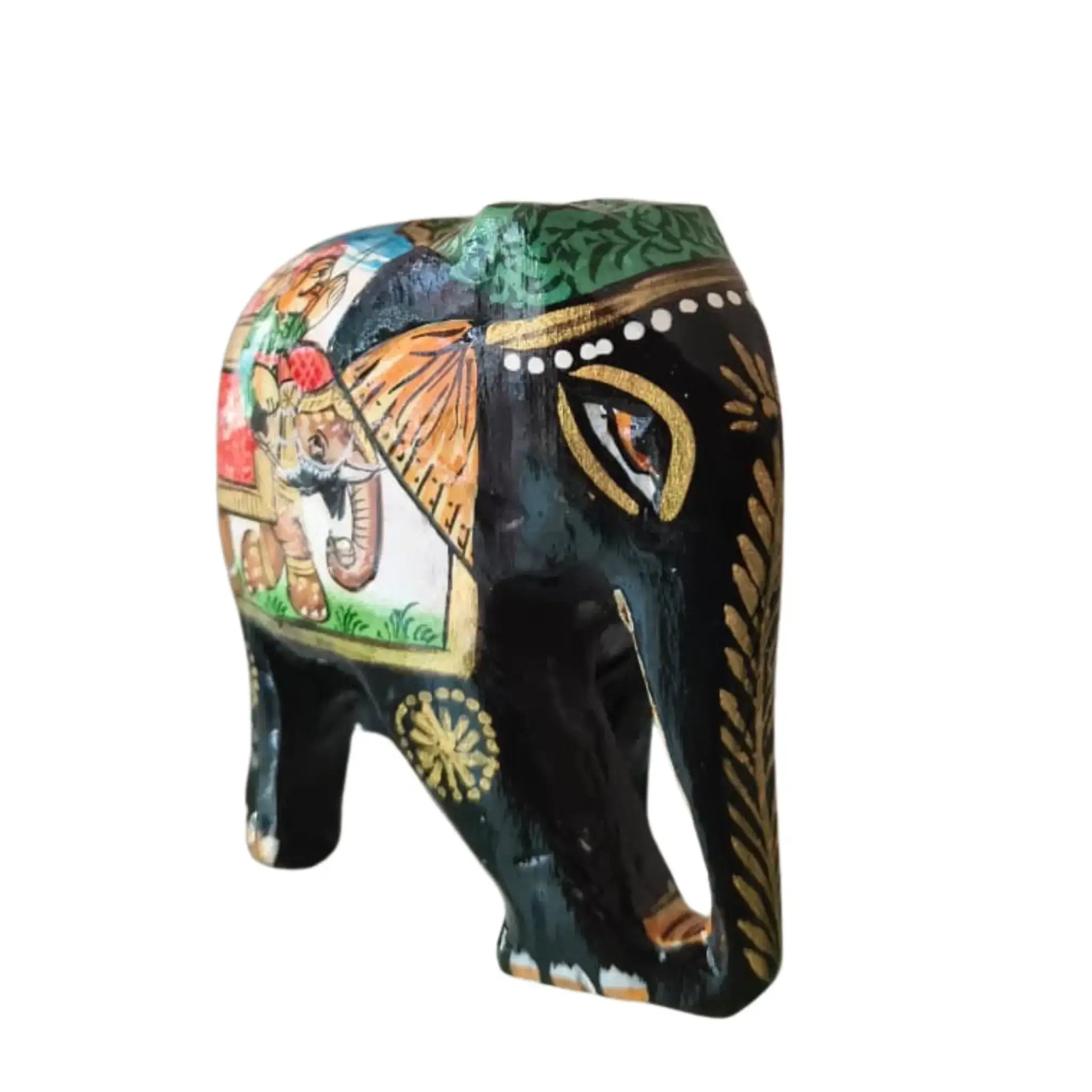 Black Painted Wooden Mughal Elephants – Elegant Decorative Figurines - Image 23