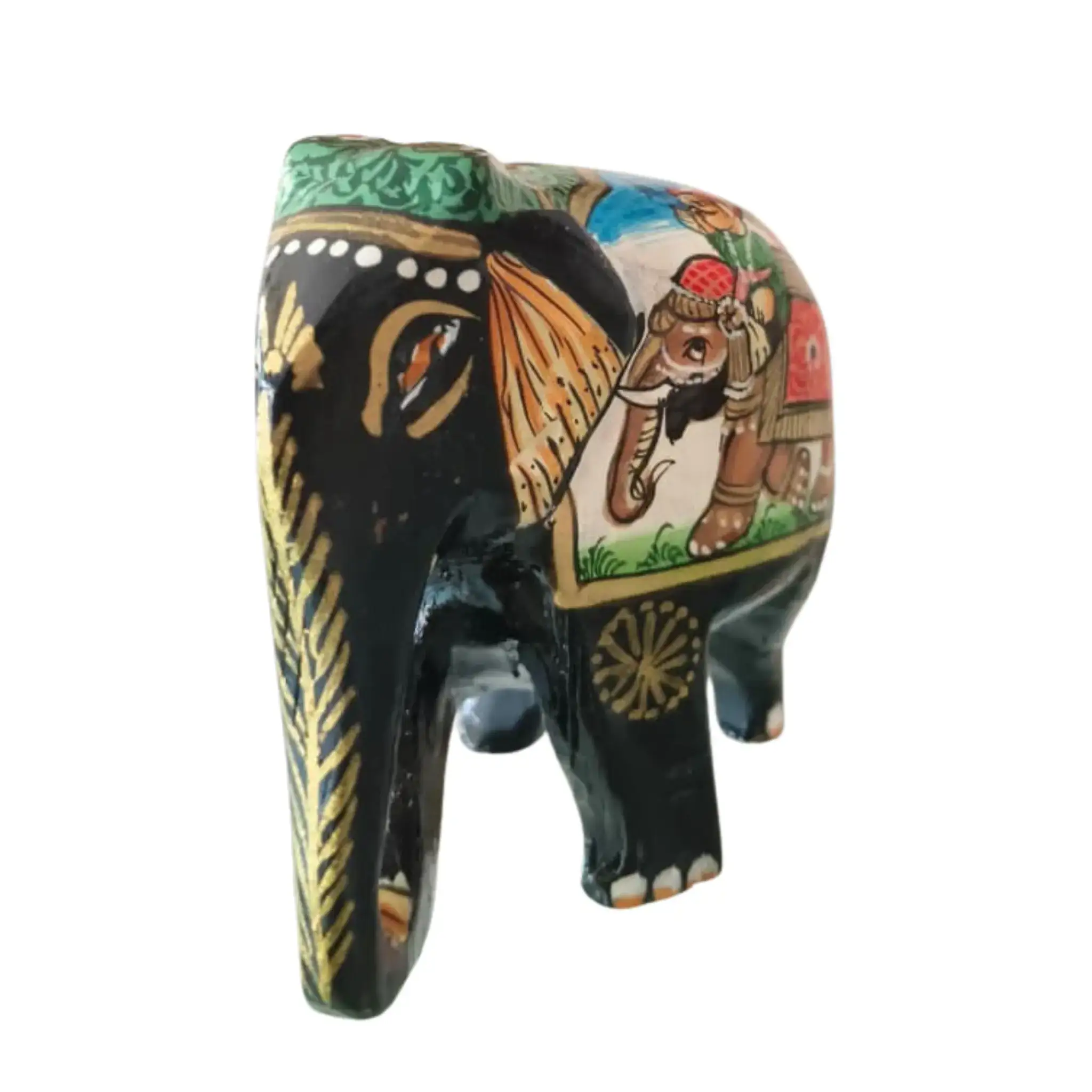 Black Painted Wooden Mughal Elephants – Elegant Decorative Figurines - Image 24