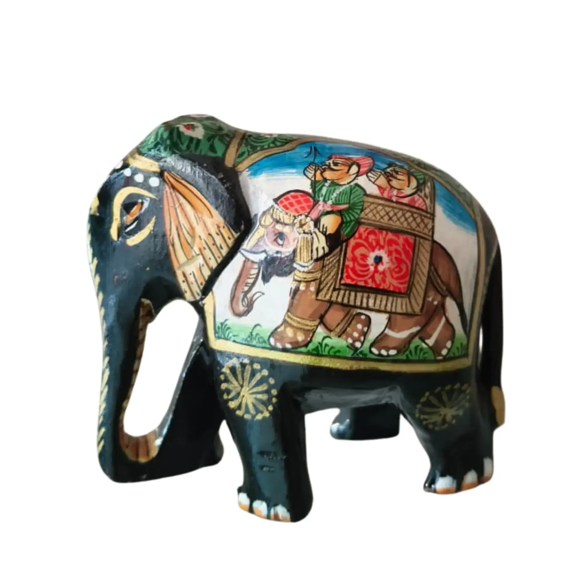 Black Painted Wooden Mughal Elephants – Elegant Decorative Figurines - Image 25