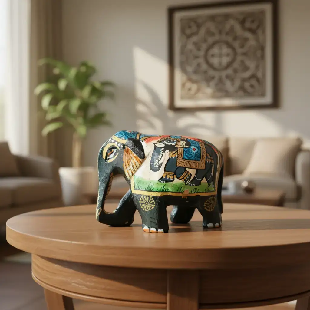 Black Painted Wooden Mughal Elephants – Elegant Decorative Figurines - Image 28
