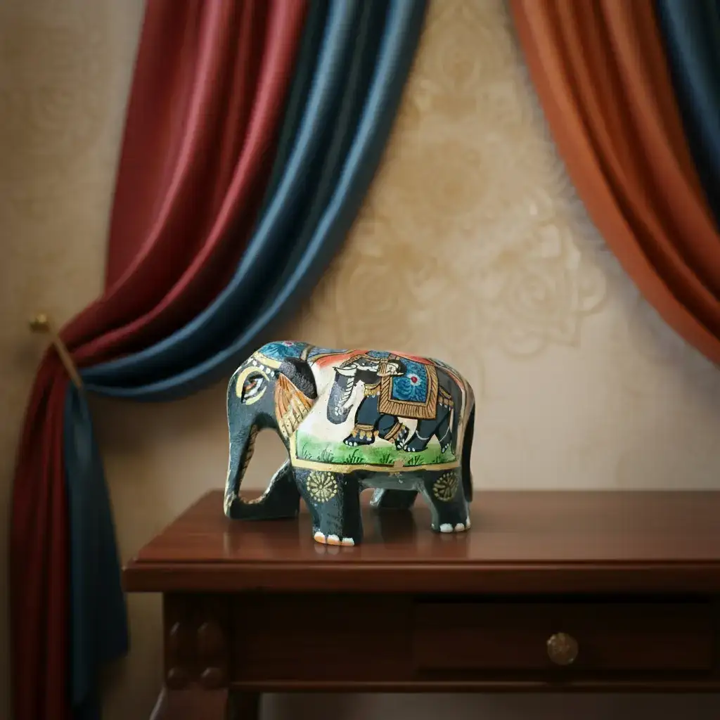 Black Painted Wooden Mughal Elephants – Elegant Decorative Figurines - Image 29