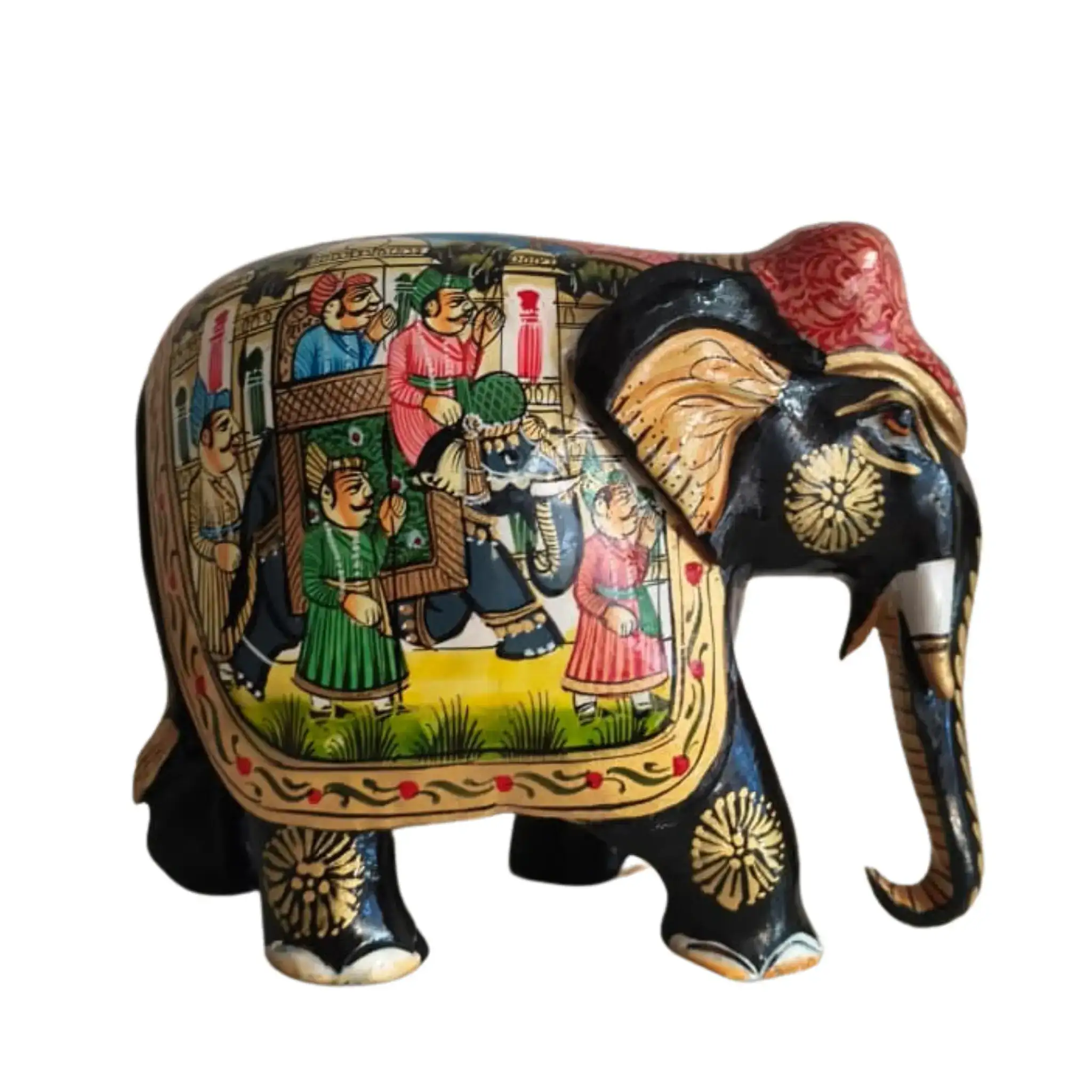 Black Painted Wooden Mughal Elephants – Elegant Decorative Figurines - Image 3