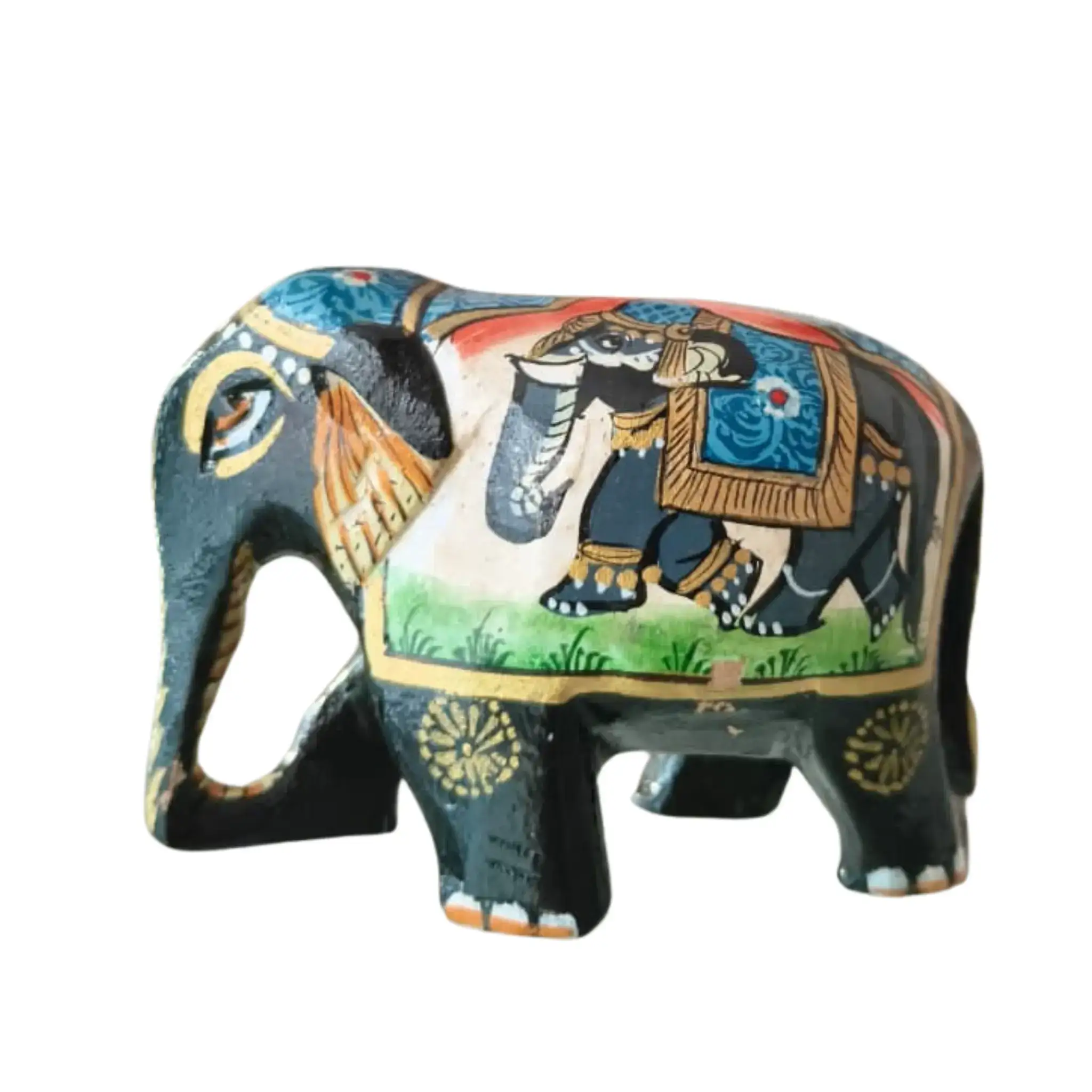 Black Painted Wooden Mughal Elephants – Elegant Decorative Figurines - Image 30