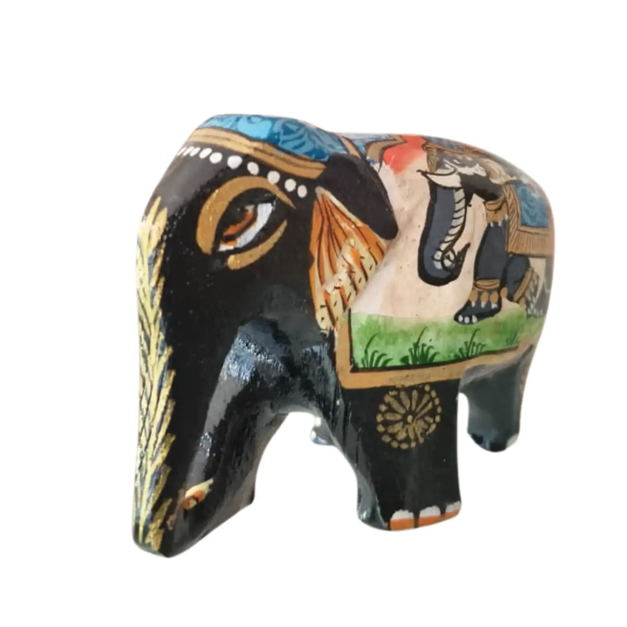 Black Painted Wooden Mughal Elephants – Elegant Decorative Figurines - Image 31
